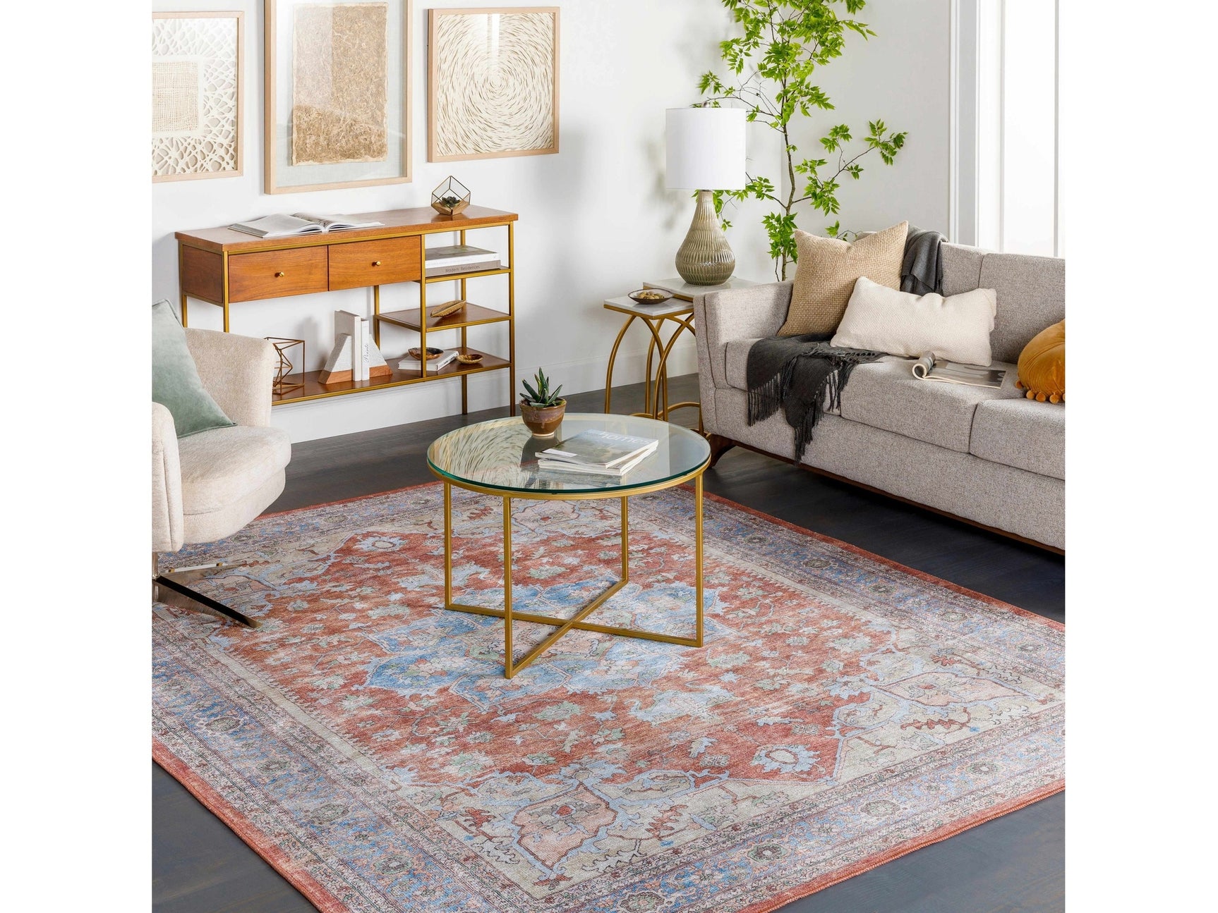 Brown Bagamanoc Medallion Washable Area Rug - Clearance - Ornate Home