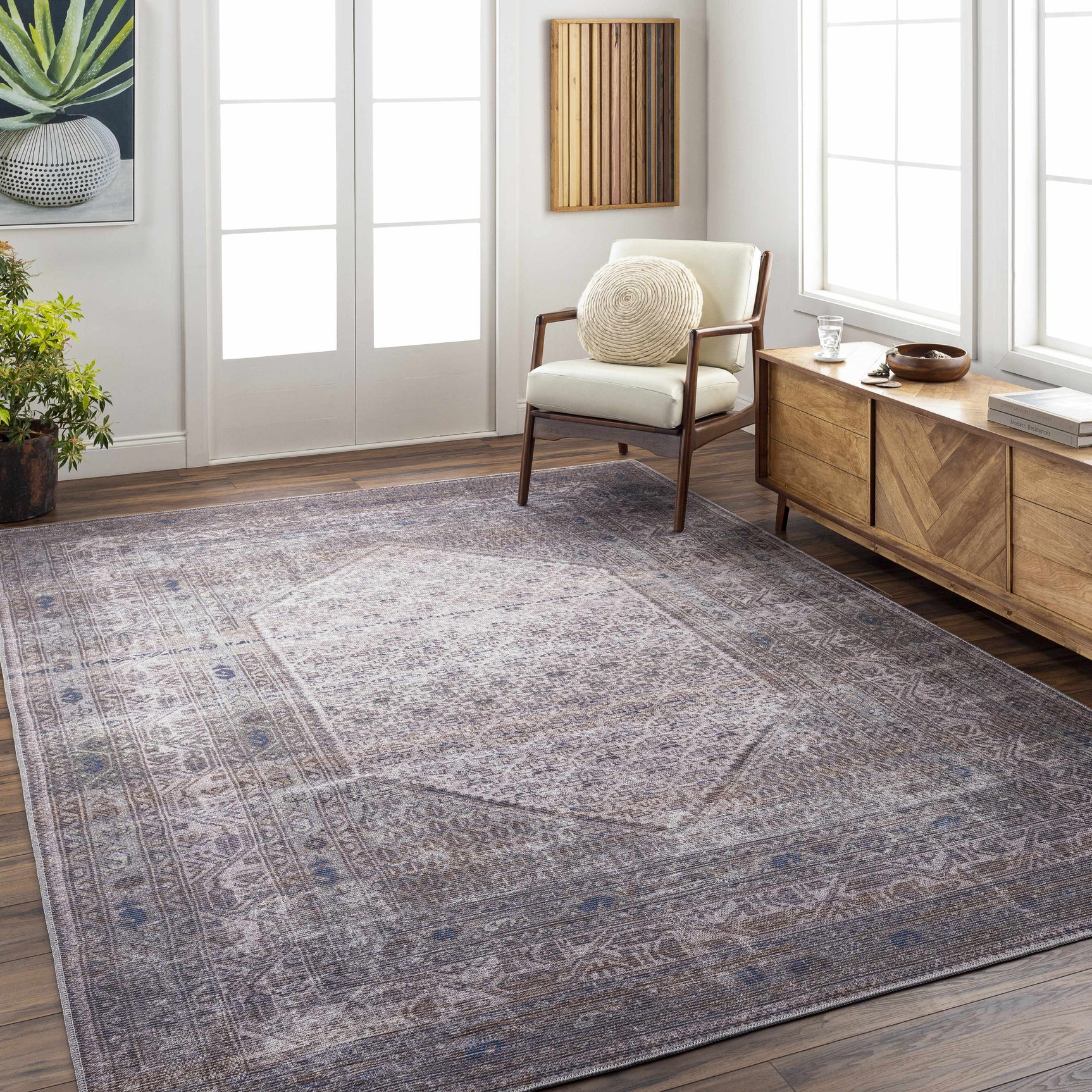 Brown Ballinasloe Vintage Washable Area Rug - Clearance - Ornate Home