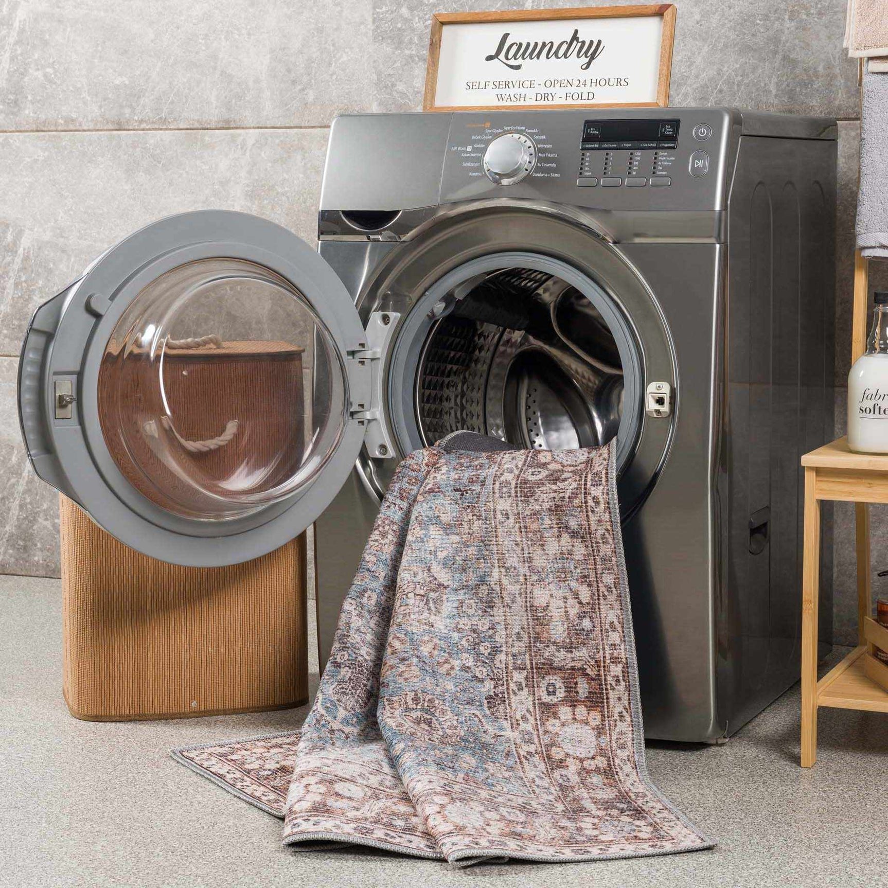 Brown Blue Dauis Vintage Washable Area Rug - Clearance - Ornate Home