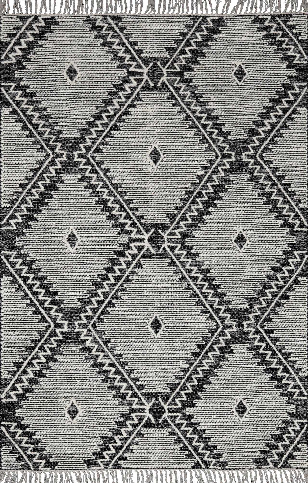 Brownhills Cream&Black Trellis Cotton Area Rug - Ornate Home