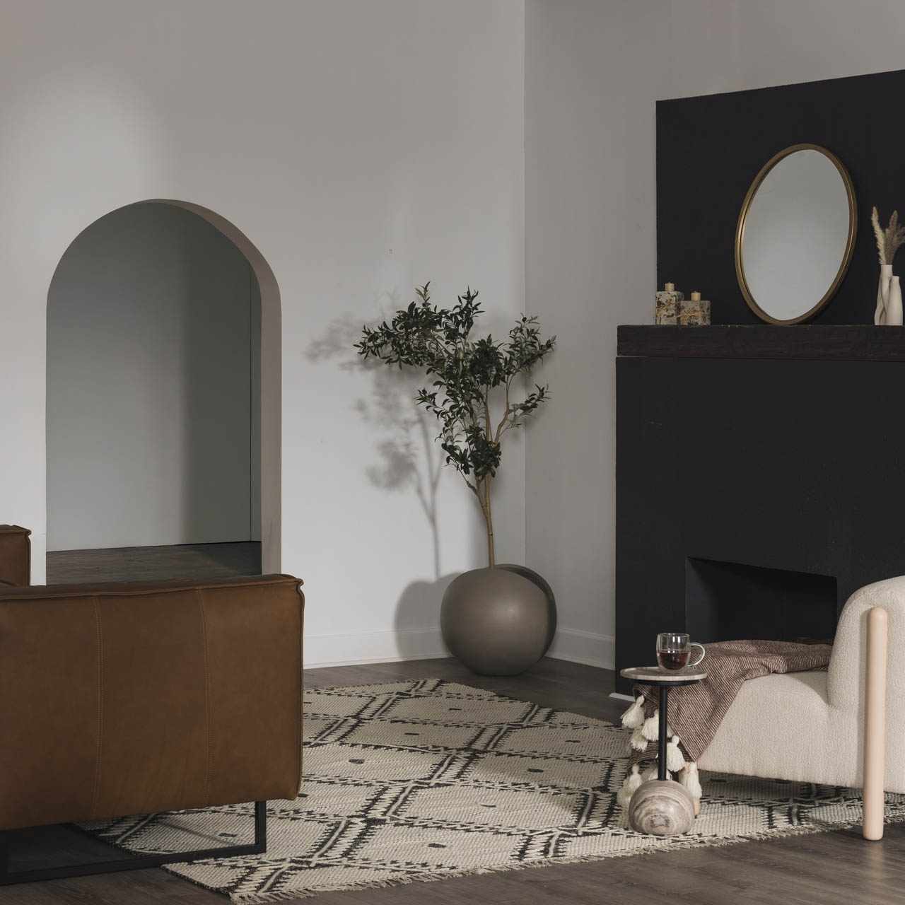 Brownhills Cream&Black Trellis Cotton Area Rug - Ornate Home