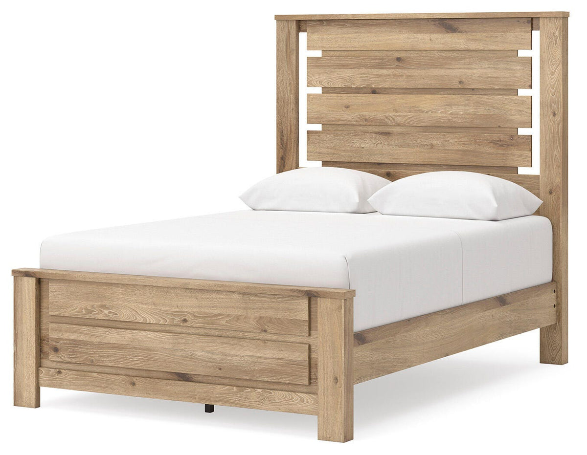 Brozmont Tan Full Panel Platform Bed, Dresser and Mirror - Ornate Home