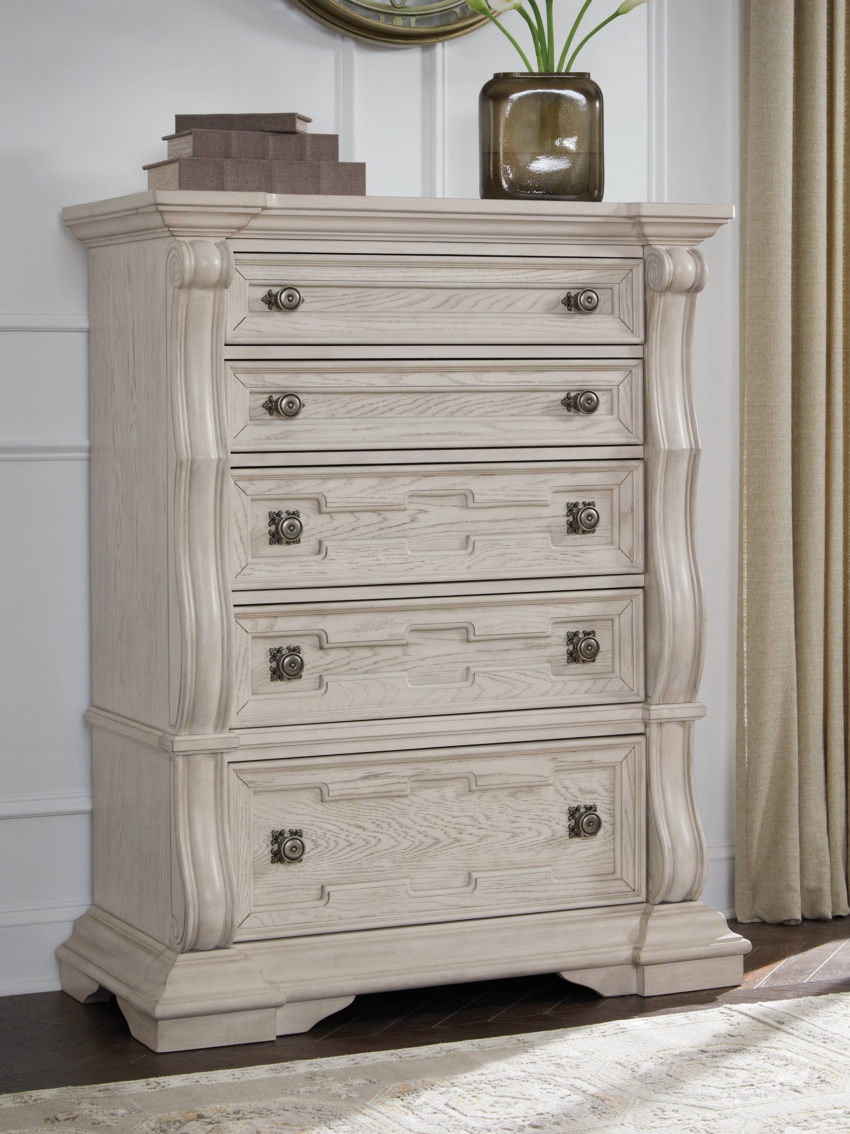 Bruchandi Antique White Five Drawer Chest (Online Special Price) - Ornate Home