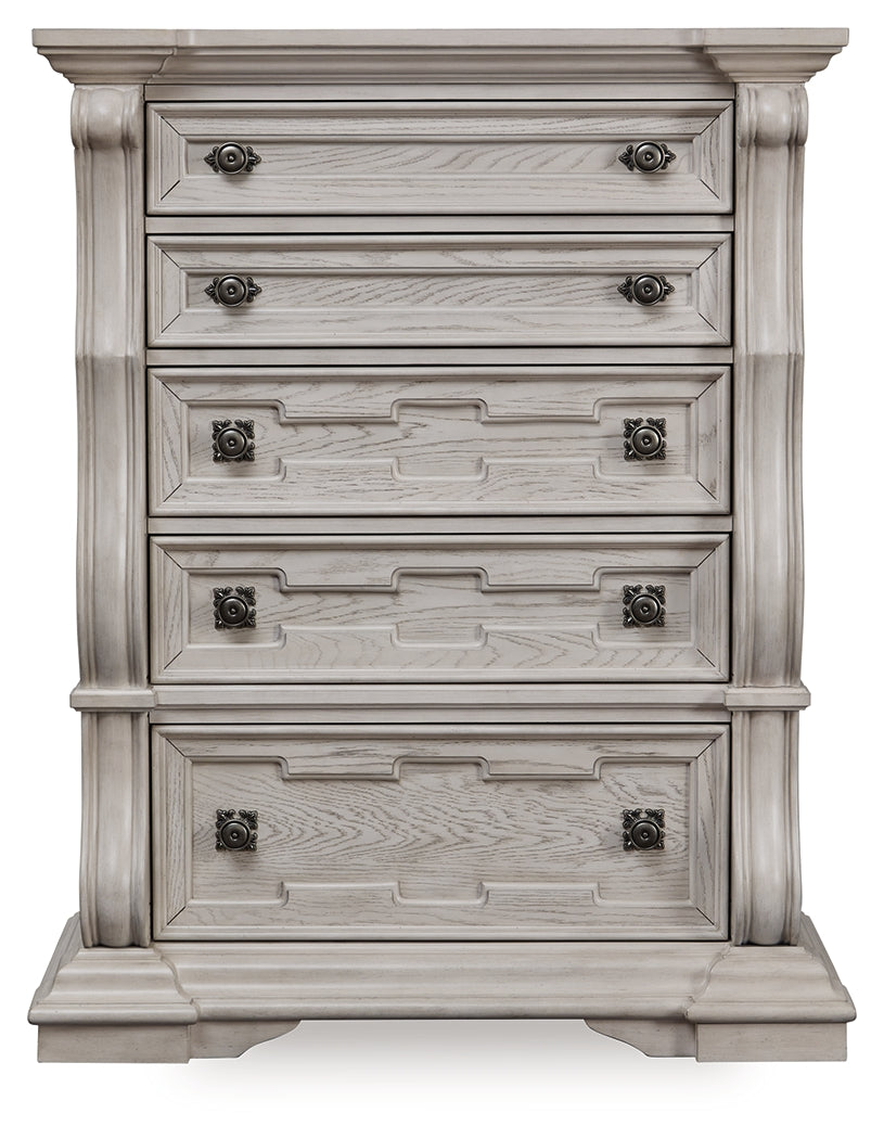 Bruchandi Antique White Five Drawer Chest - Ornate Home