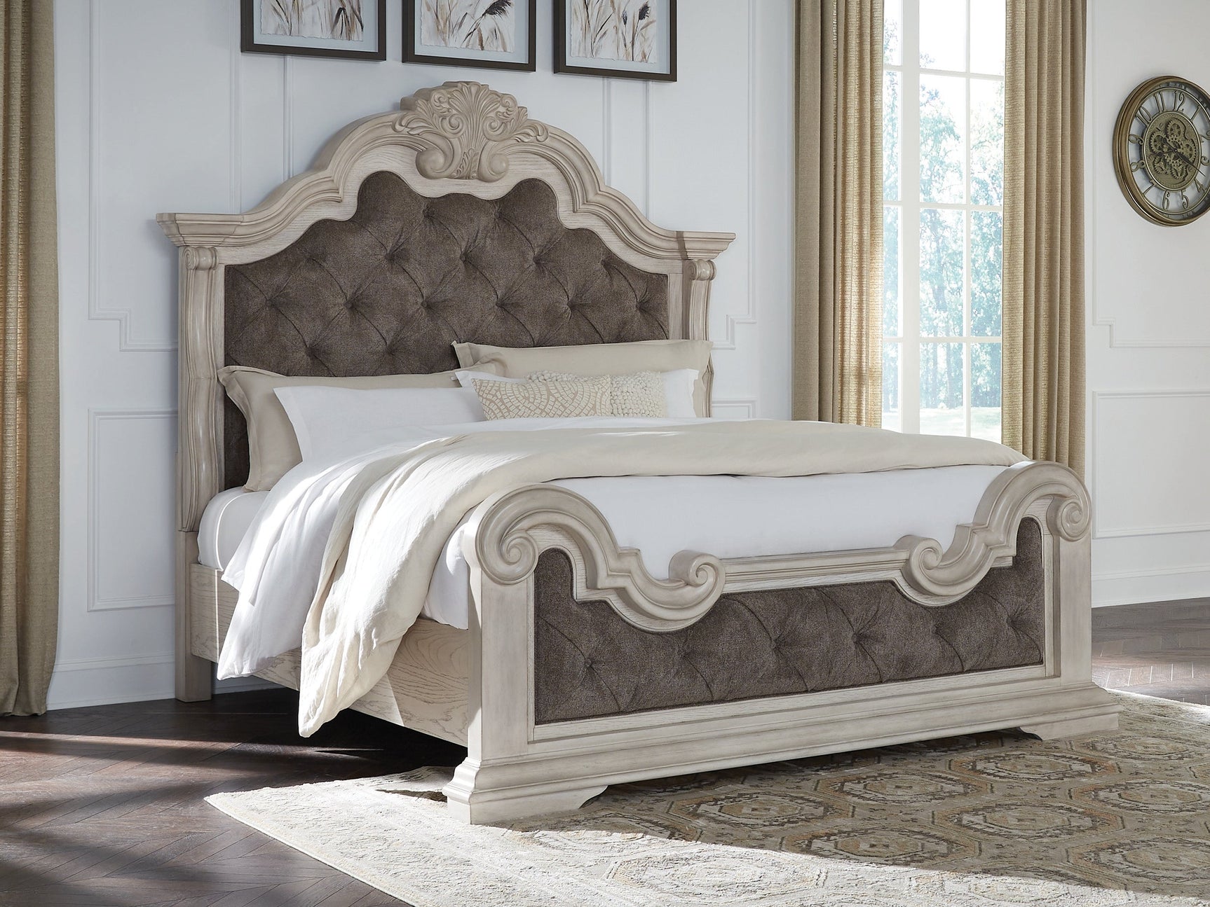 Bruchandi Antique White King Upholstered Panel Bed (Online Special Price) - Ornate Home