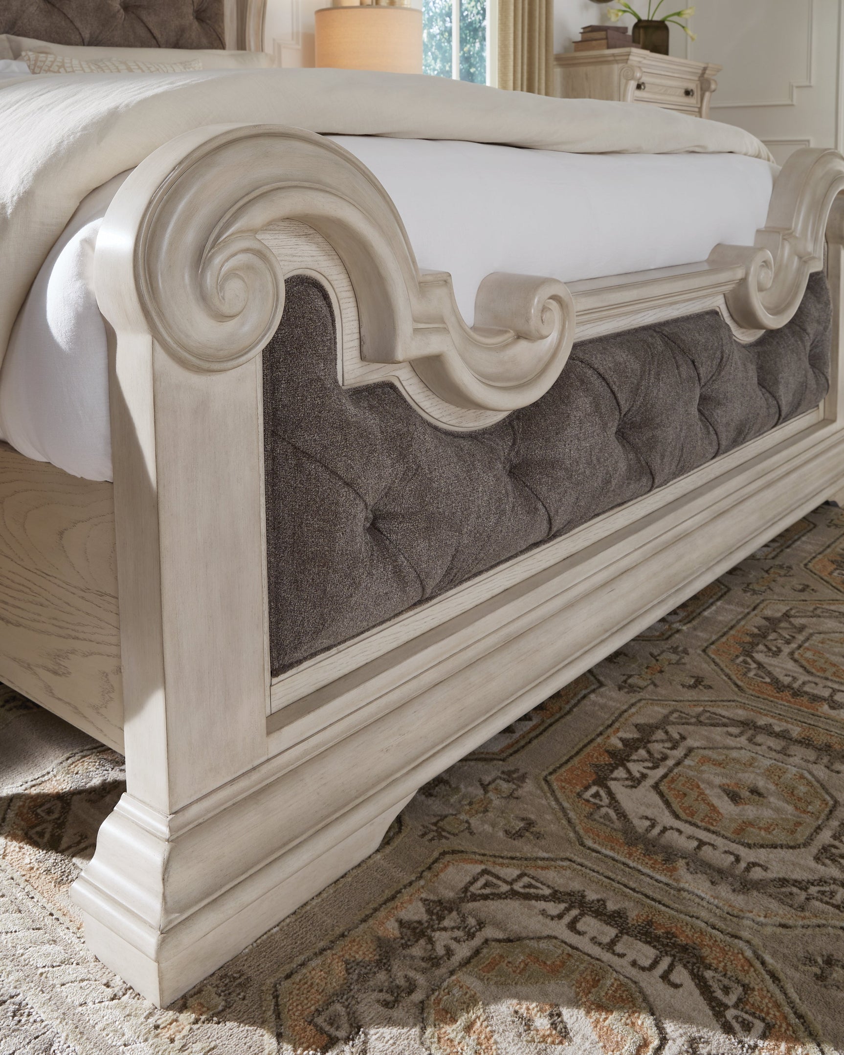 Bruchandi Antique White King Upholstered Panel Bed (Online Special Price) - Ornate Home