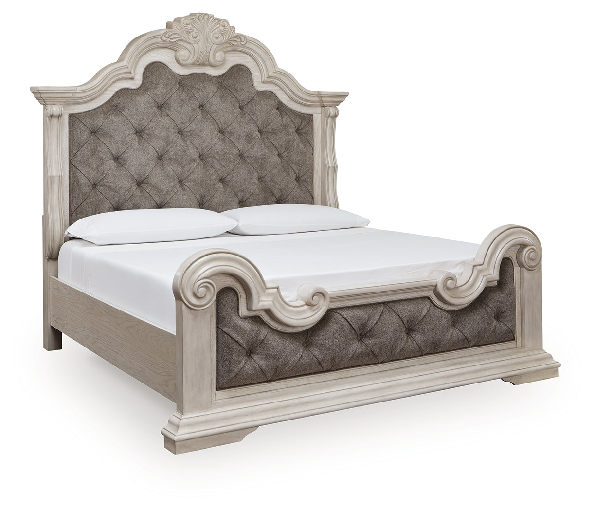 Bruchandi Antique White King Upholstered Panel Bed - Ornate Home