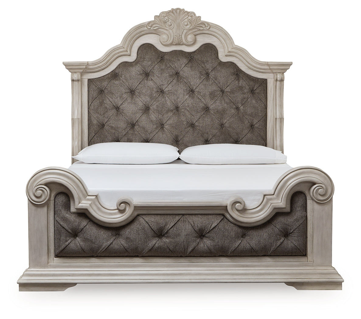 Bruchandi Antique White King Upholstered Panel Bed - Ornate Home