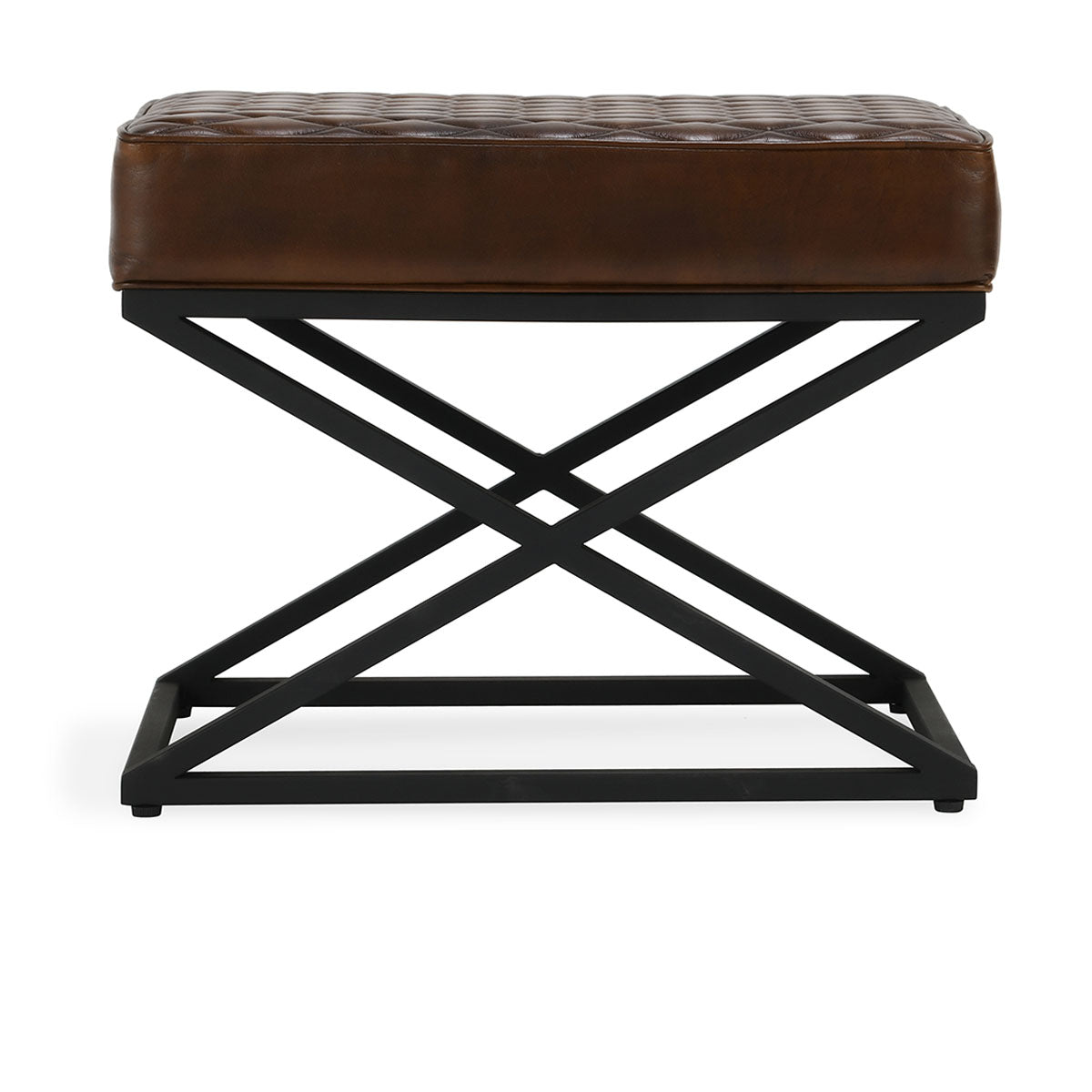 Bruno Rustic Brown Leather Rectangle Stool - Ornate Home