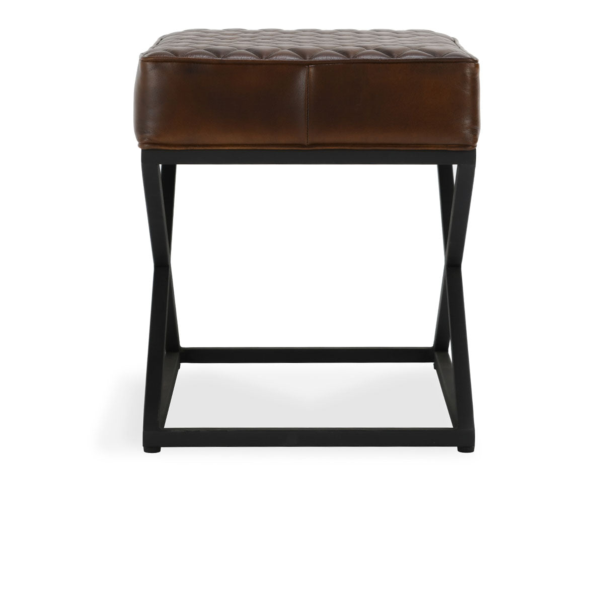 Bruno Rustic Brown Leather Rectangle Stool - Ornate Home