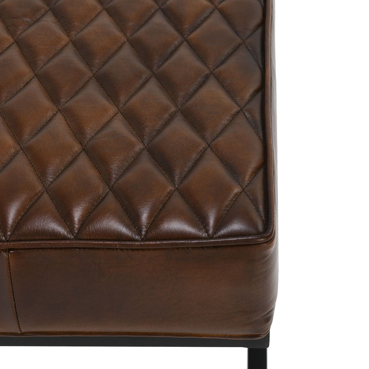 Bruno Rustic Brown Leather Rectangle Stool - Ornate Home
