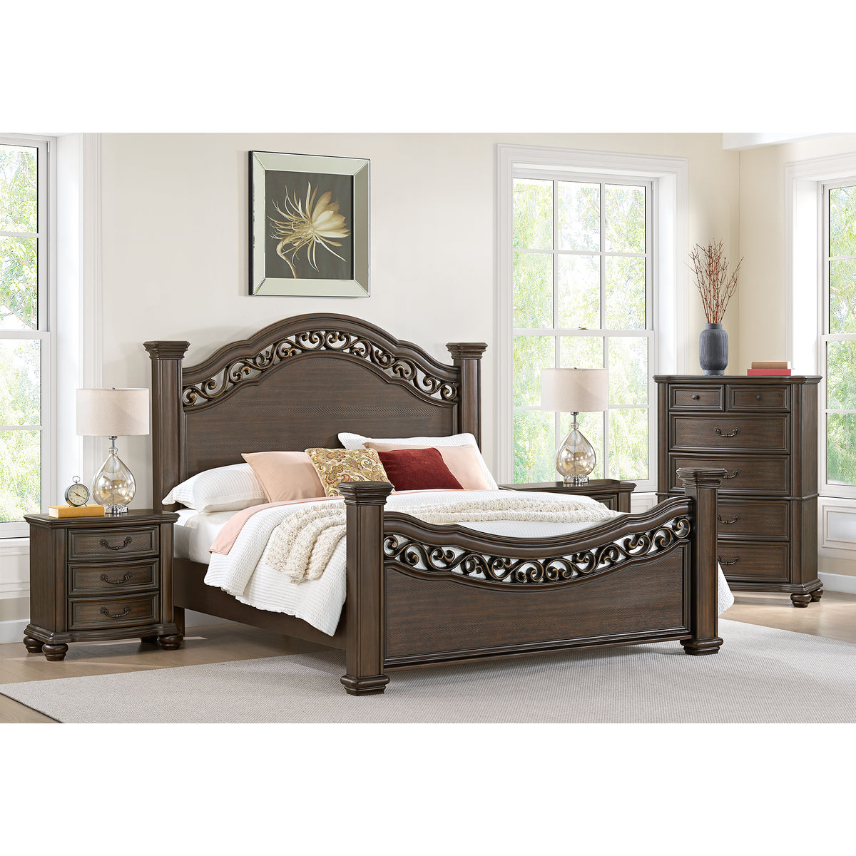 Brunswick Mahogany 4-Piece King Bedroom Set with 2 Nightstands & Chest - Ornate Home