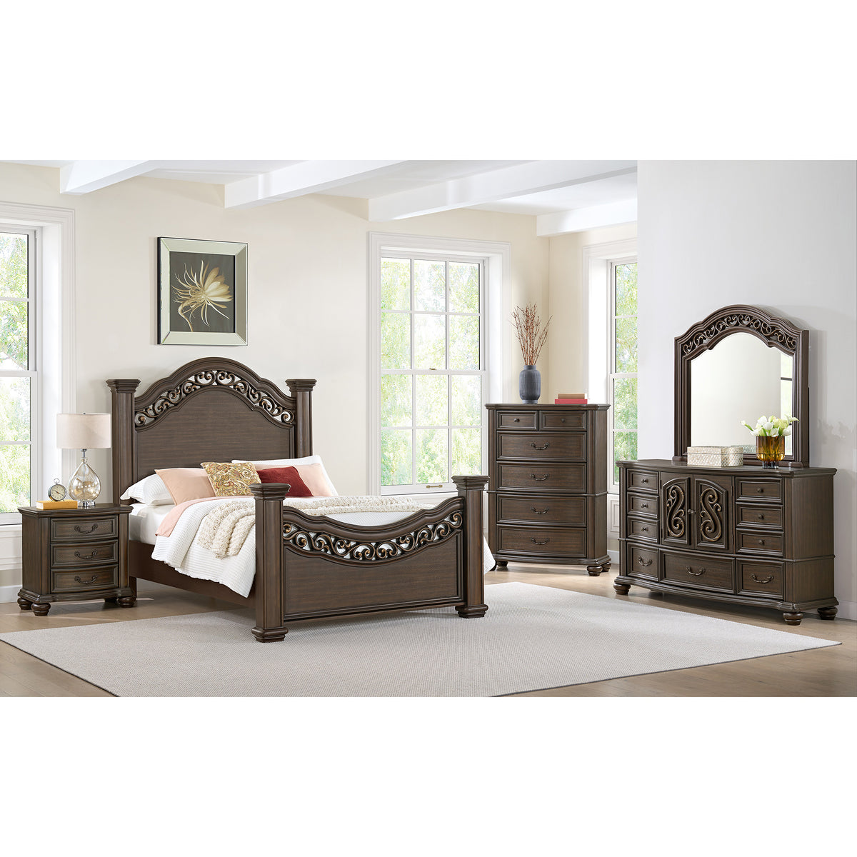 Brunswick Mahogany 5-Piece Queen Panel Bedroom Set - Ornate Home