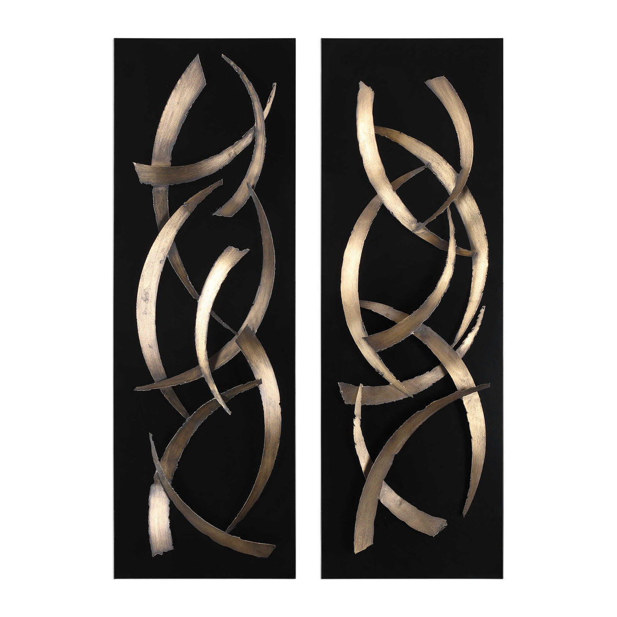 Brushstrokes Black/Gold Metal Wall Art (Set of 2) - Ornate Home