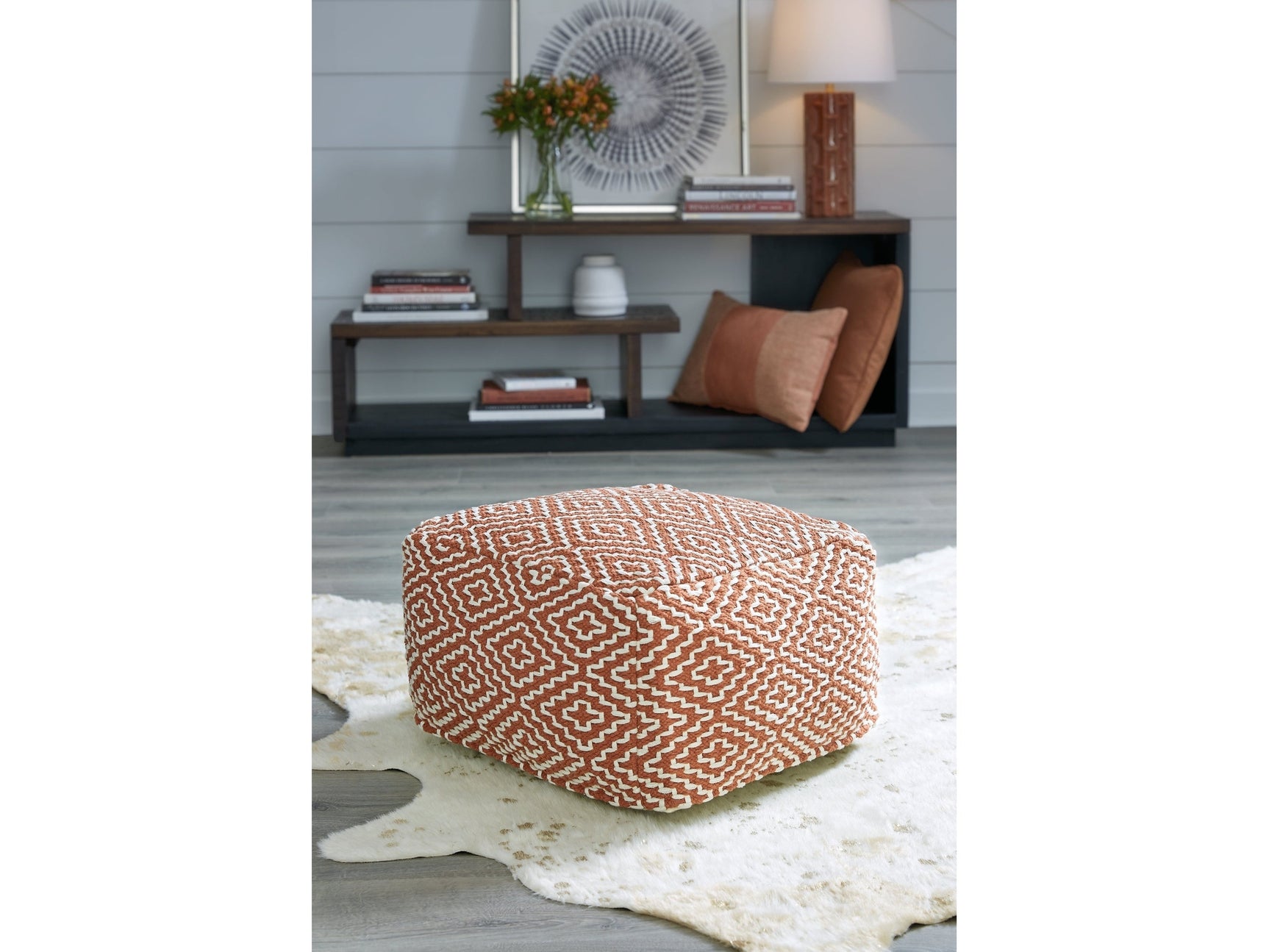 Brynnsen Rust/Ivory Pouf - Ornate Home
