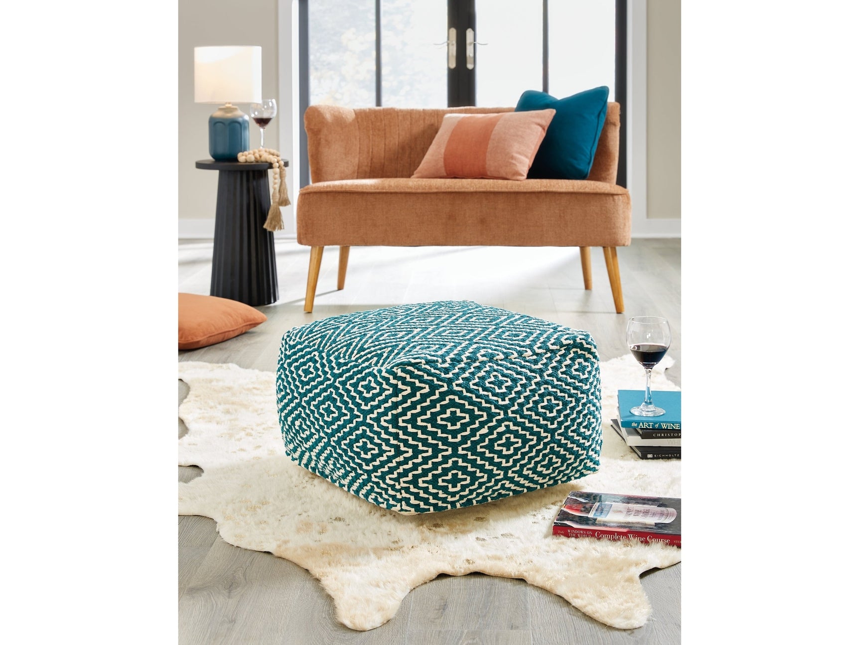 Brynnsen Teal/Ivory Pouf (Online Special Price) - Ornate Home