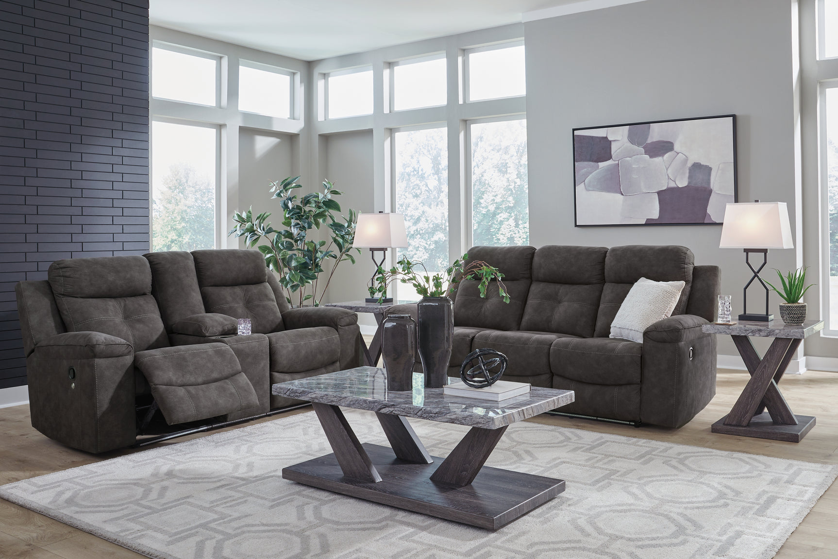 Brysonview Charcoal Reclining Sofa and Loveseat (Online Special Price) - Ornate Home