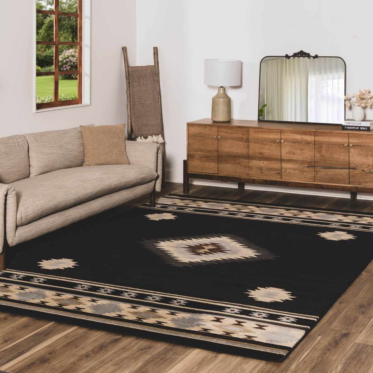 Buckhaven Black Southwestern Area Rug - Ornate Home