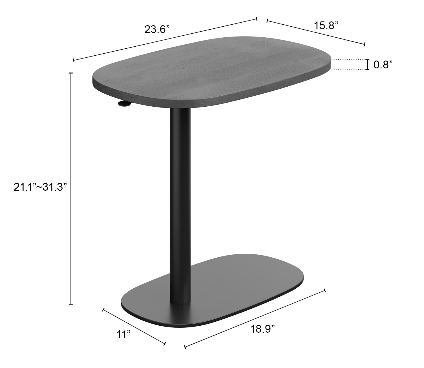 Buddy Gray Adjustable Rotating Side Table - Ornate Home
