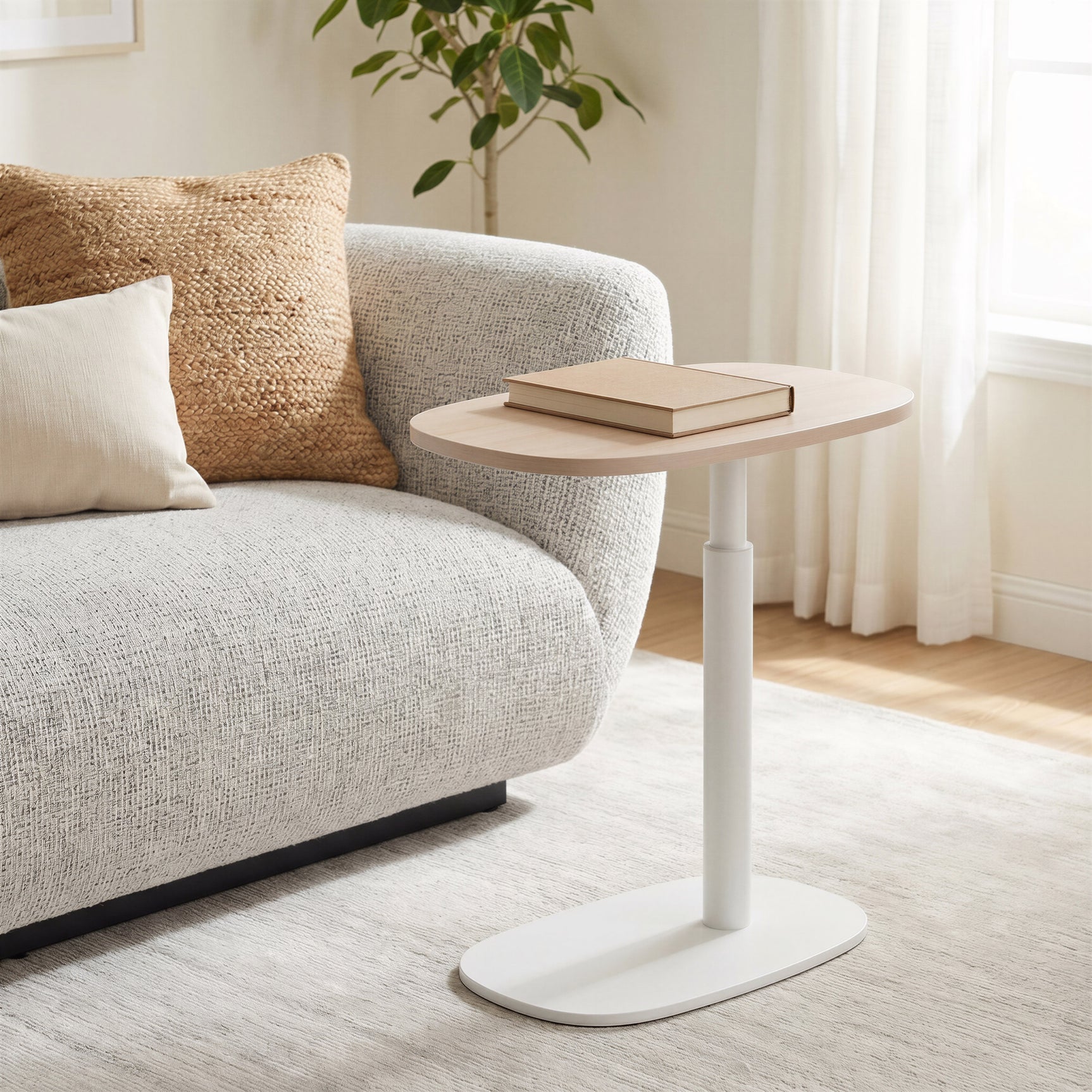 Buddy Natural & White Adjustable Rotating Side Table - Ornate Home