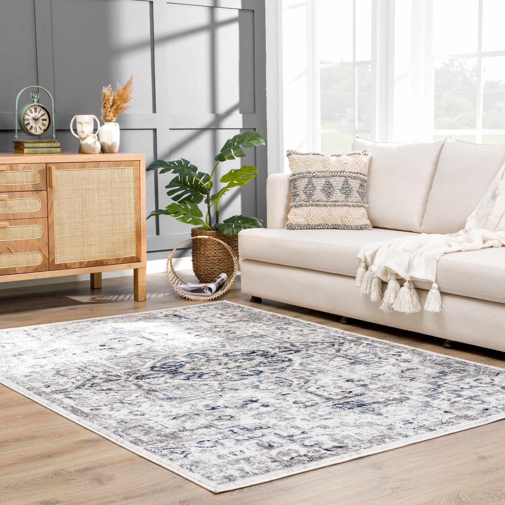Buenaventura Cream & Navy Area Rug - Clearance - Ornate Home