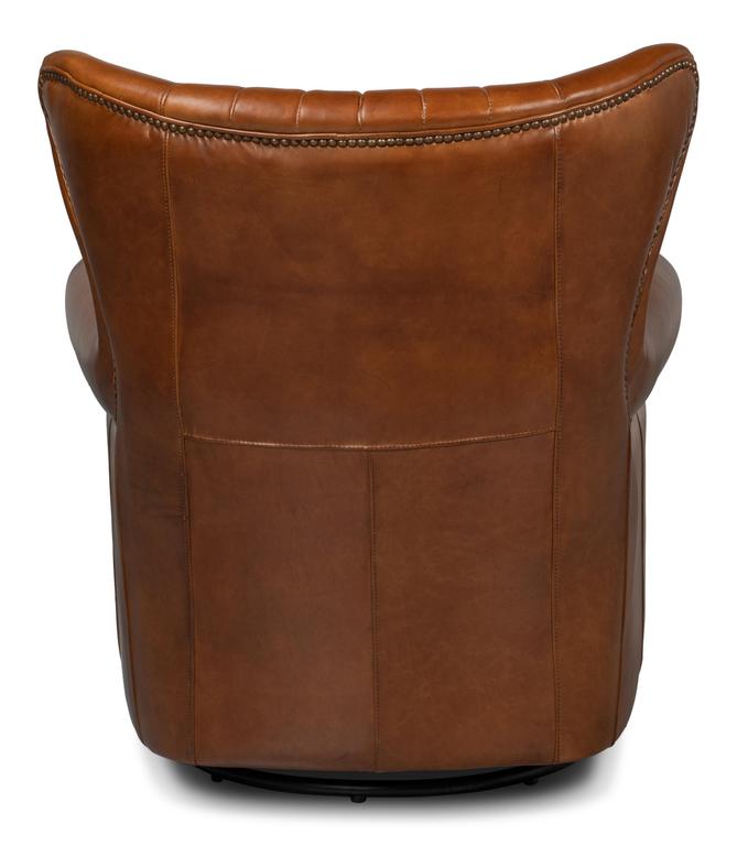 Bugatti Brown Leather Swivel Chair - Ornate Home