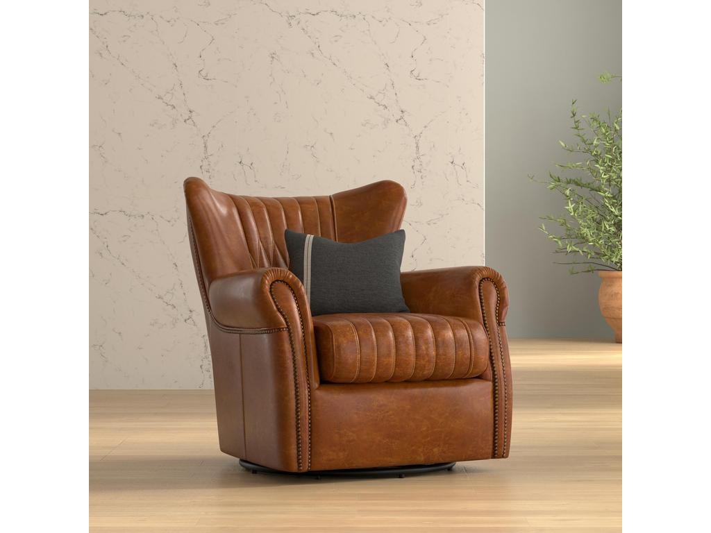 Bugatti Brown Leather Swivel Chair - Ornate Home