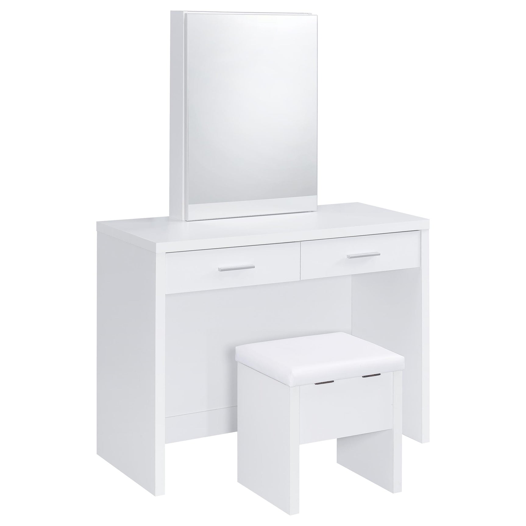 Bunbury White Makeup Vanity Table Set Storage Mirror and Stool - Ornate Home