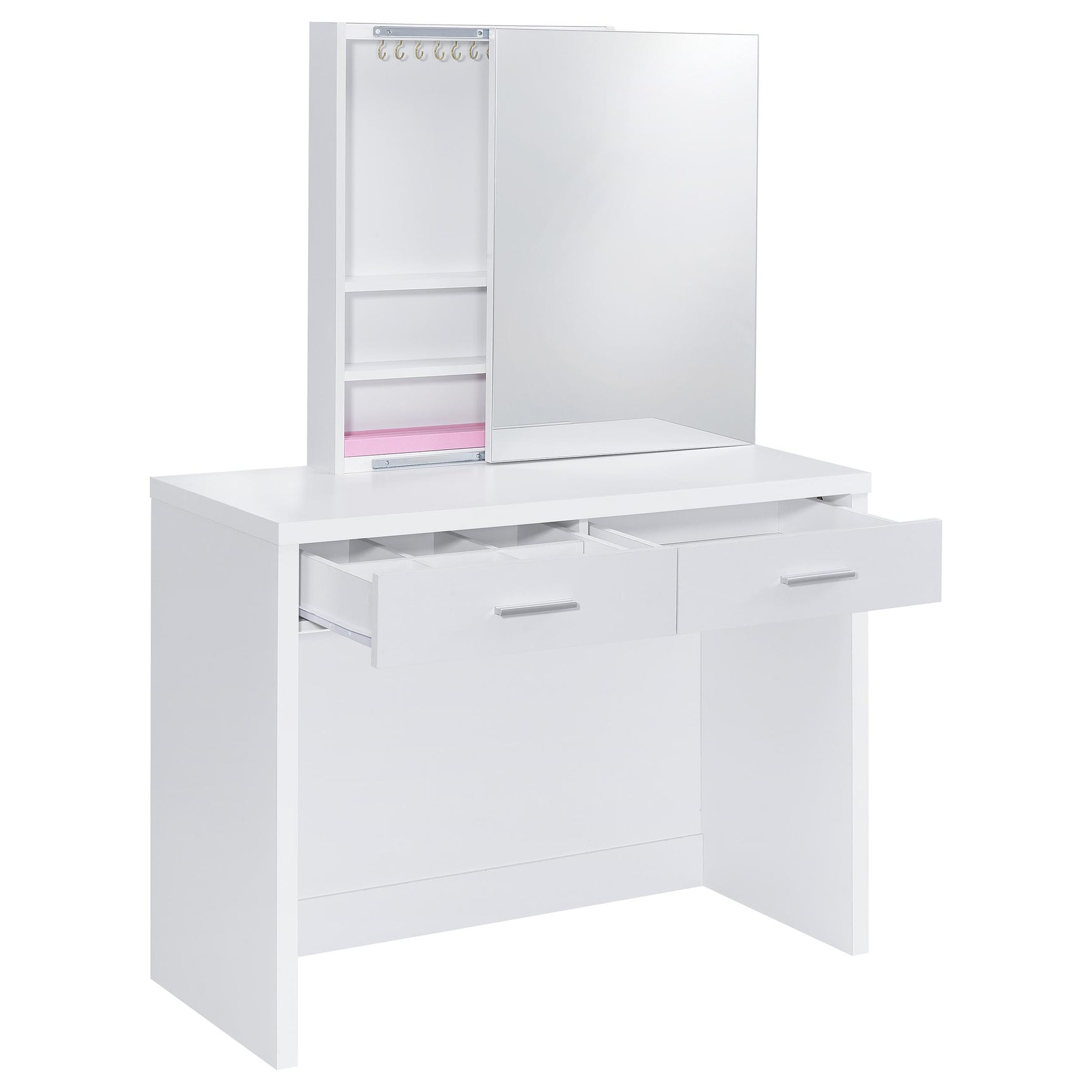 Bunbury White Makeup Vanity Table Set Storage Mirror and Stool - Ornate Home