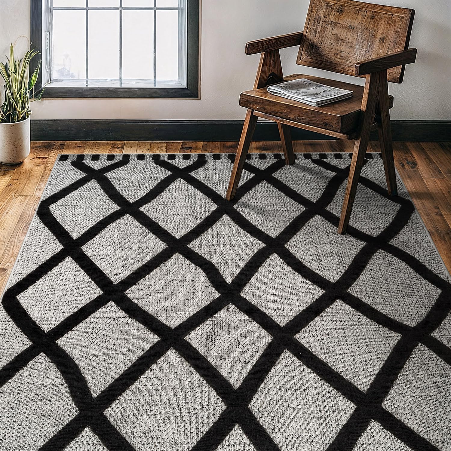 Bunny Black Gray Diamond Pattern Micro Loop Soft Non Shedding Area Rugs - Ornate Home