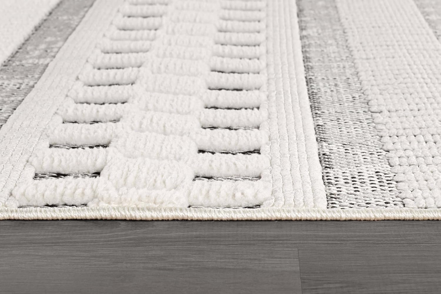 Bunny Gray White Geometric Modern Scandinavian Striped Micro Loop Soft Non Shedding Area Rugs - Ornate Home