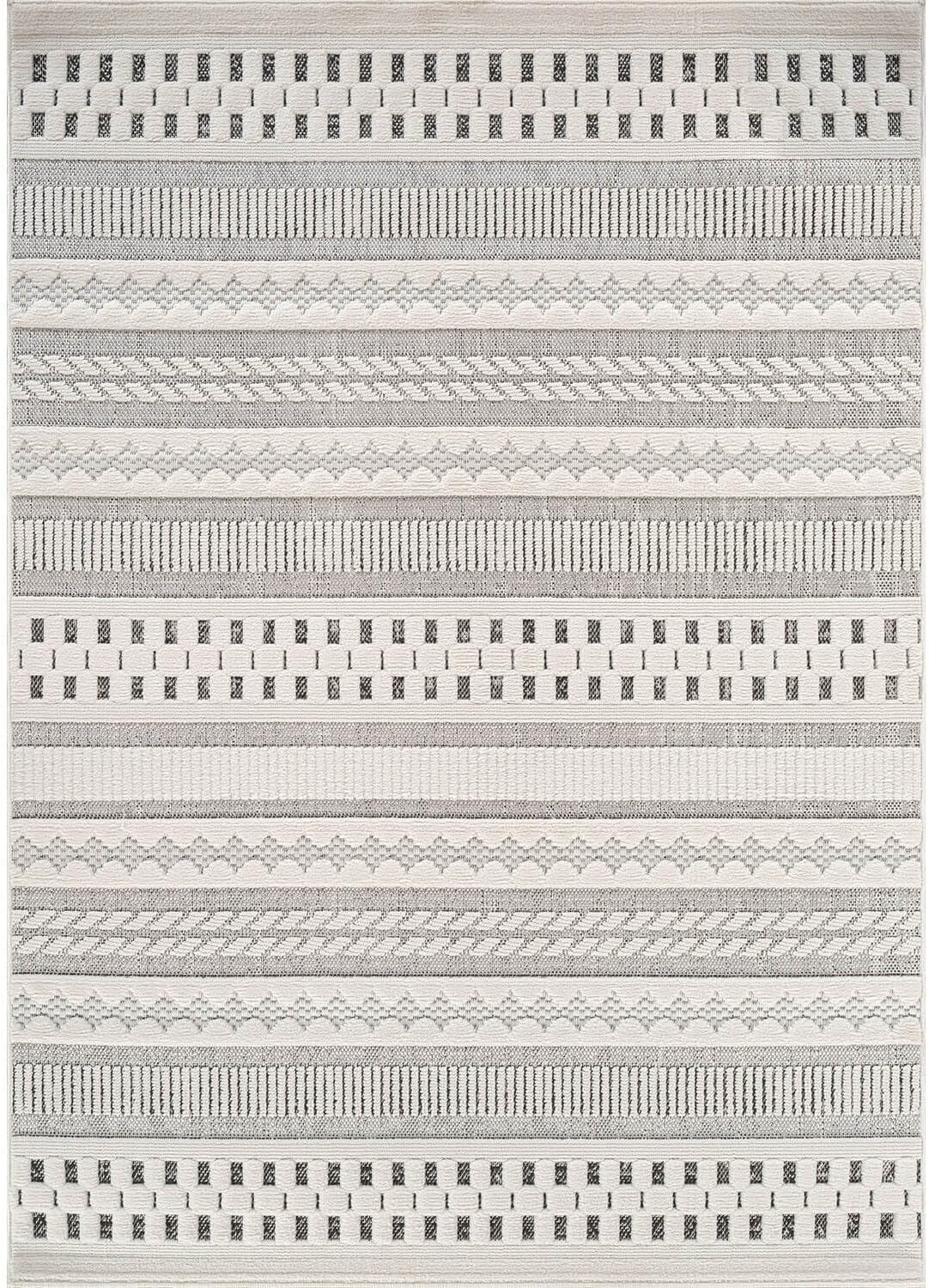 Bunny Gray White Geometric Modern Scandinavian Striped Micro Loop Soft Non Shedding Area Rugs - Ornate Home