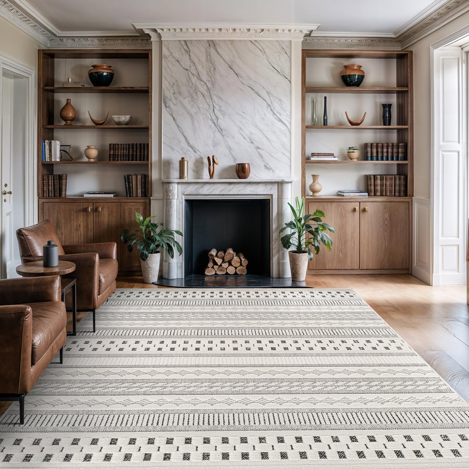 Bunny Gray White Geometric Modern Scandinavian Striped Micro Loop Soft Non Shedding Area Rugs - Ornate Home