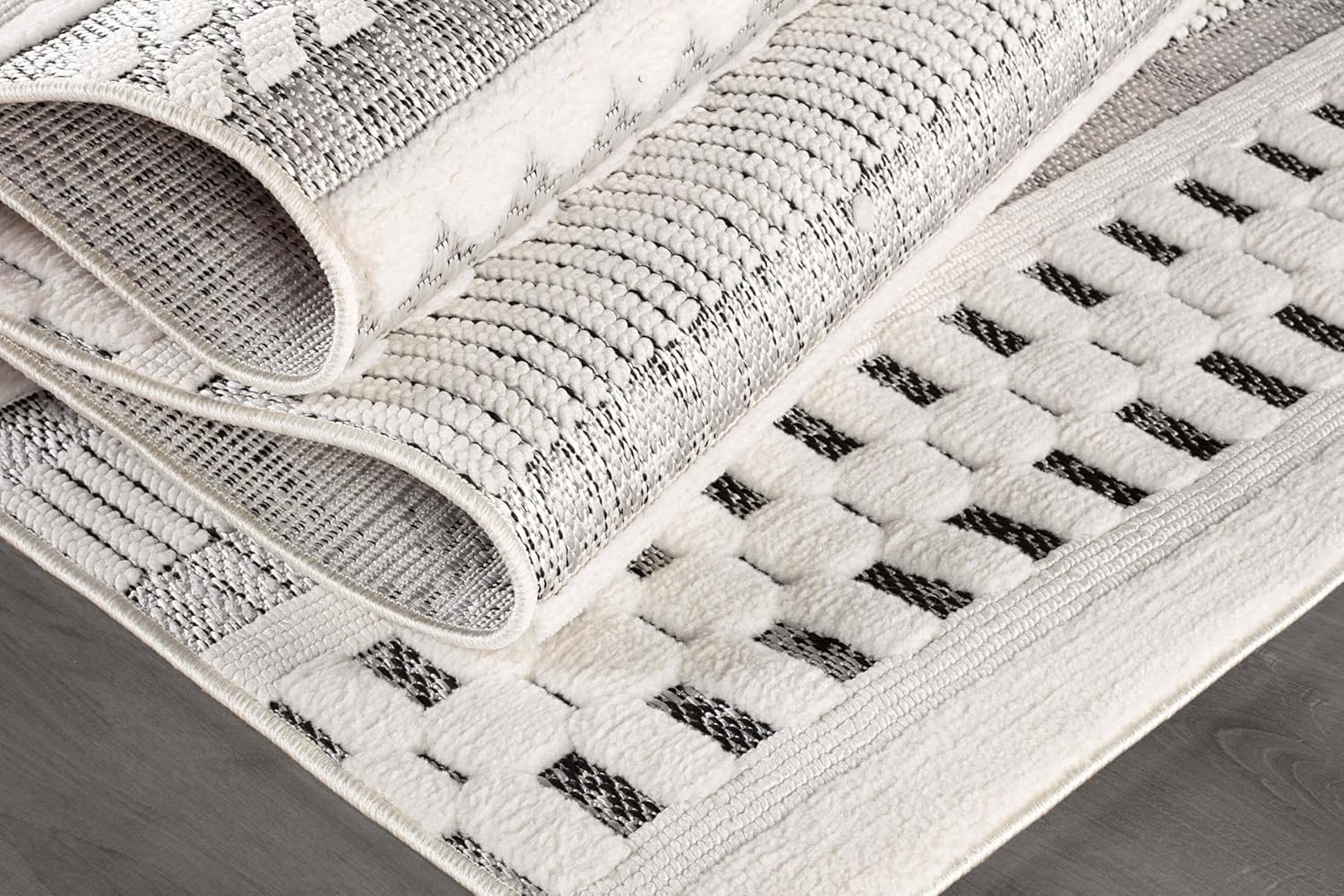 Bunny Gray White Geometric Modern Scandinavian Striped Micro Loop Soft Non Shedding Area Rugs - Ornate Home