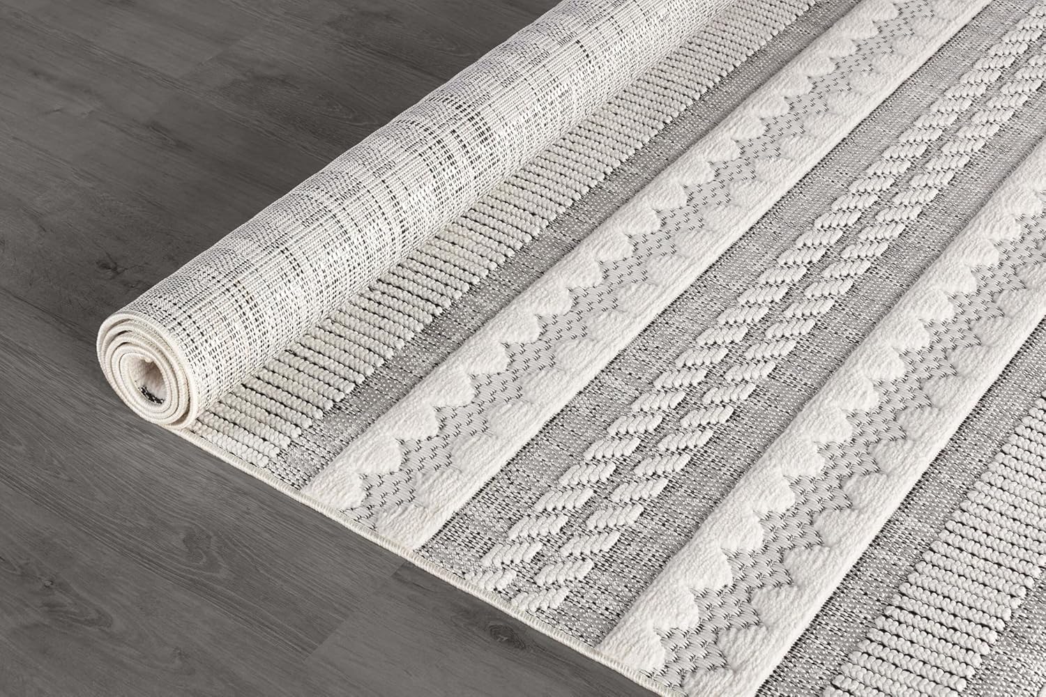 Bunny Gray White Geometric Modern Scandinavian Striped Micro Loop Soft Non Shedding Area Rugs - Ornate Home