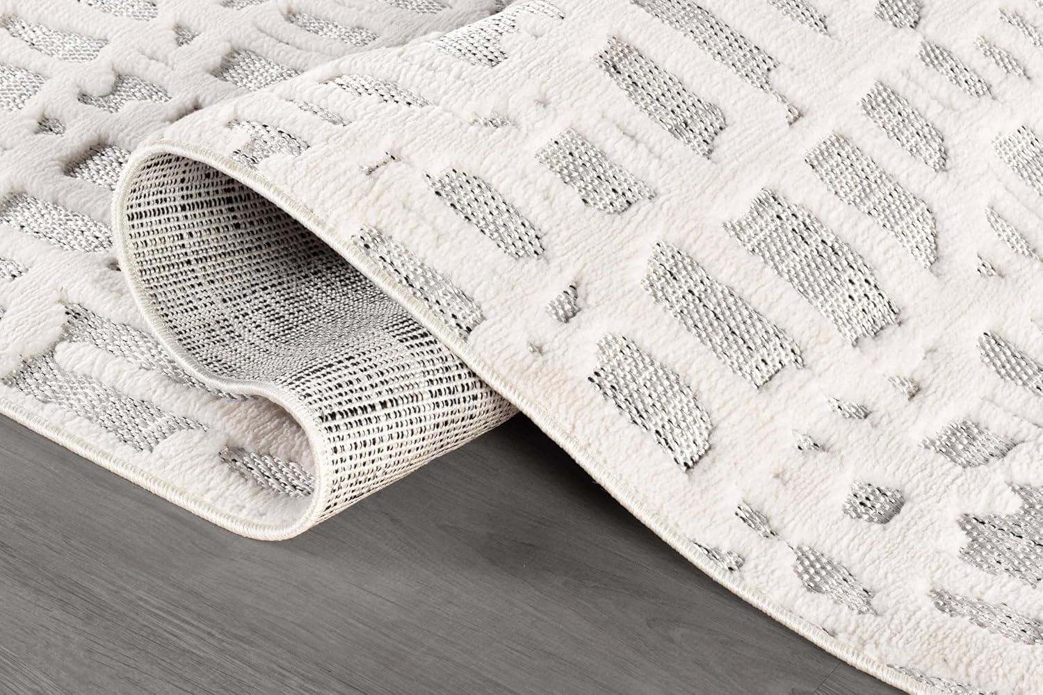 Bunny Gray White Irregular Grid Micro Loop Soft Non Shedding Area Rugs - Ornate Home