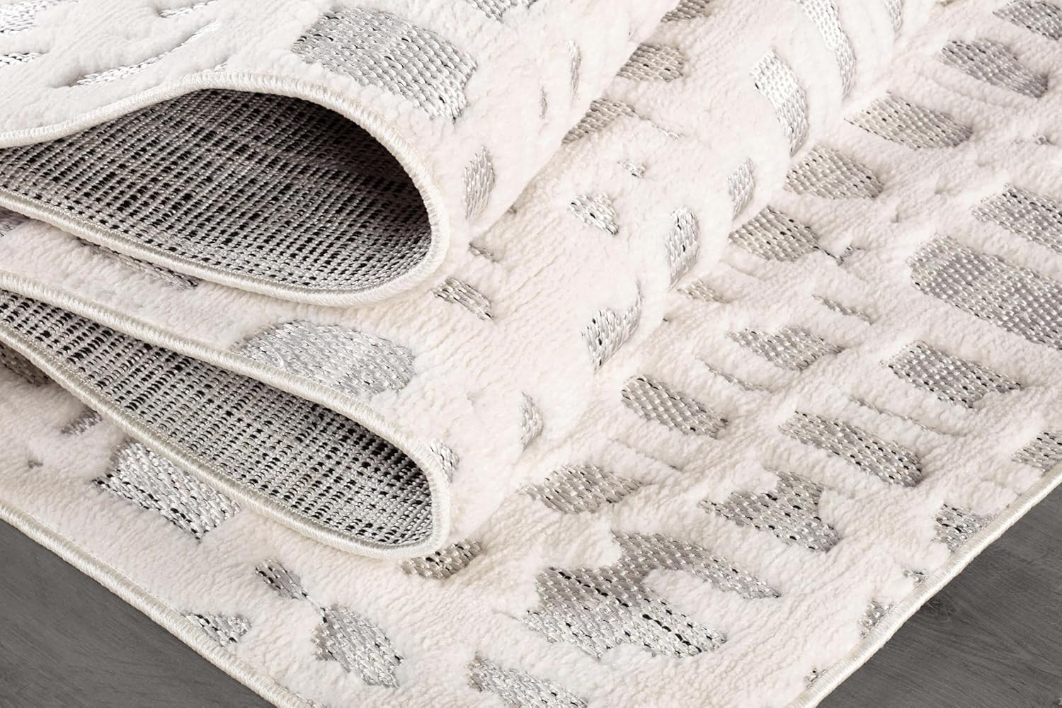 Bunny Gray White Irregular Grid Micro Loop Soft Non Shedding Area Rugs - Ornate Home