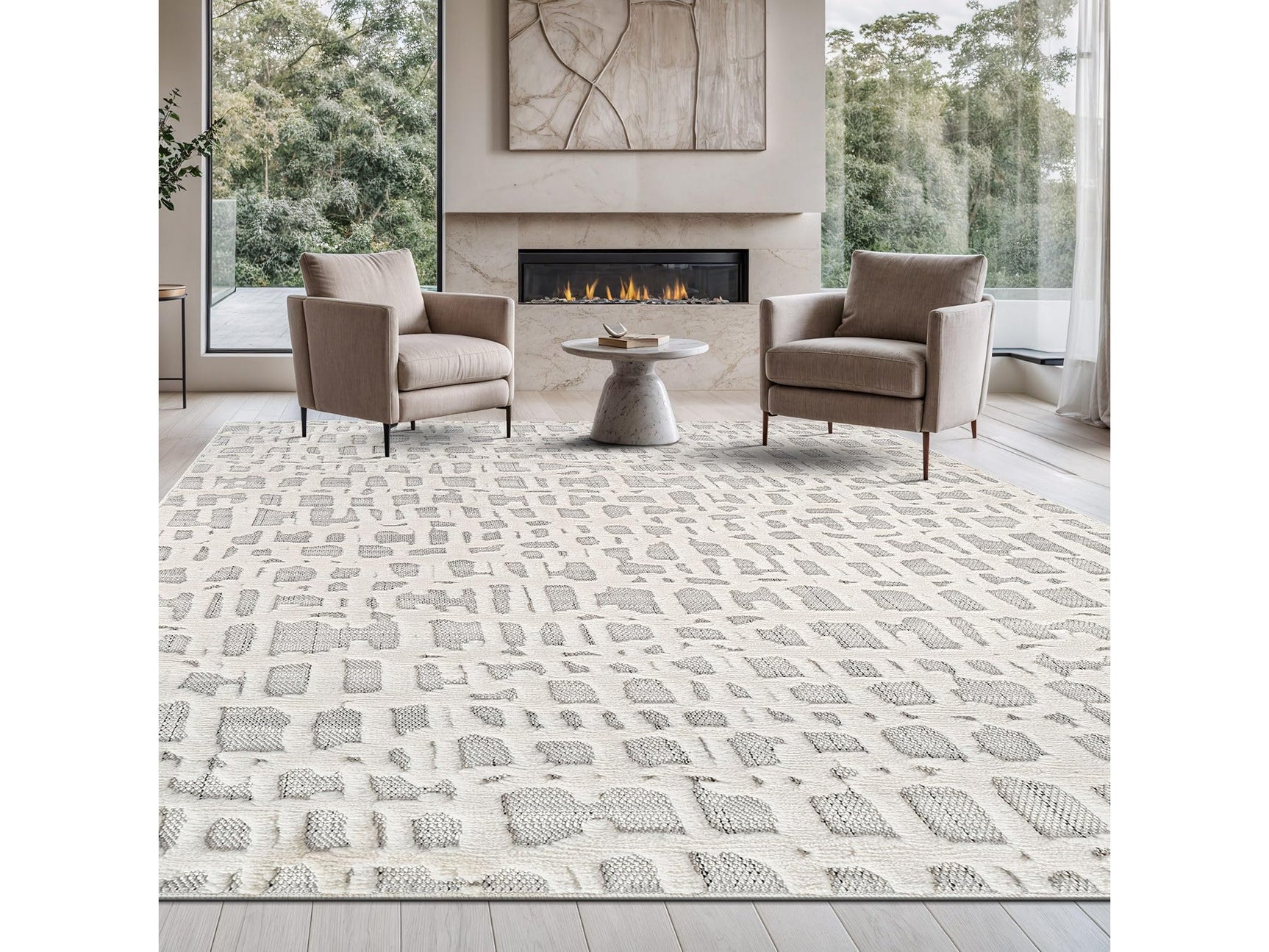 Bunny Gray White Irregular Grid Micro Loop Soft Non Shedding Area Rugs - Ornate Home