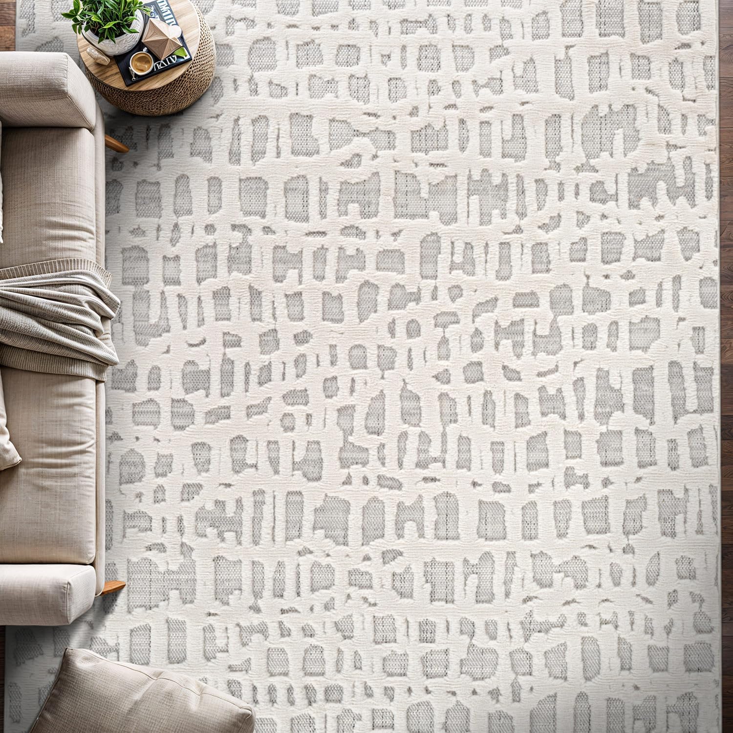 Bunny Gray White Irregular Grid Micro Loop Soft Non Shedding Area Rugs - Ornate Home