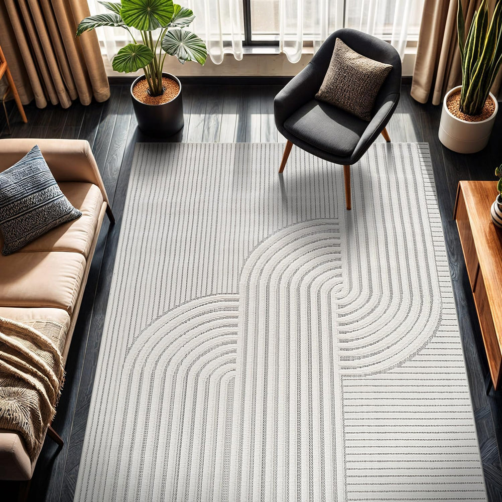 Bunny Gray White Swirl Curved Micro Loop Soft Non Shedding Area Rugs - Ornate Home