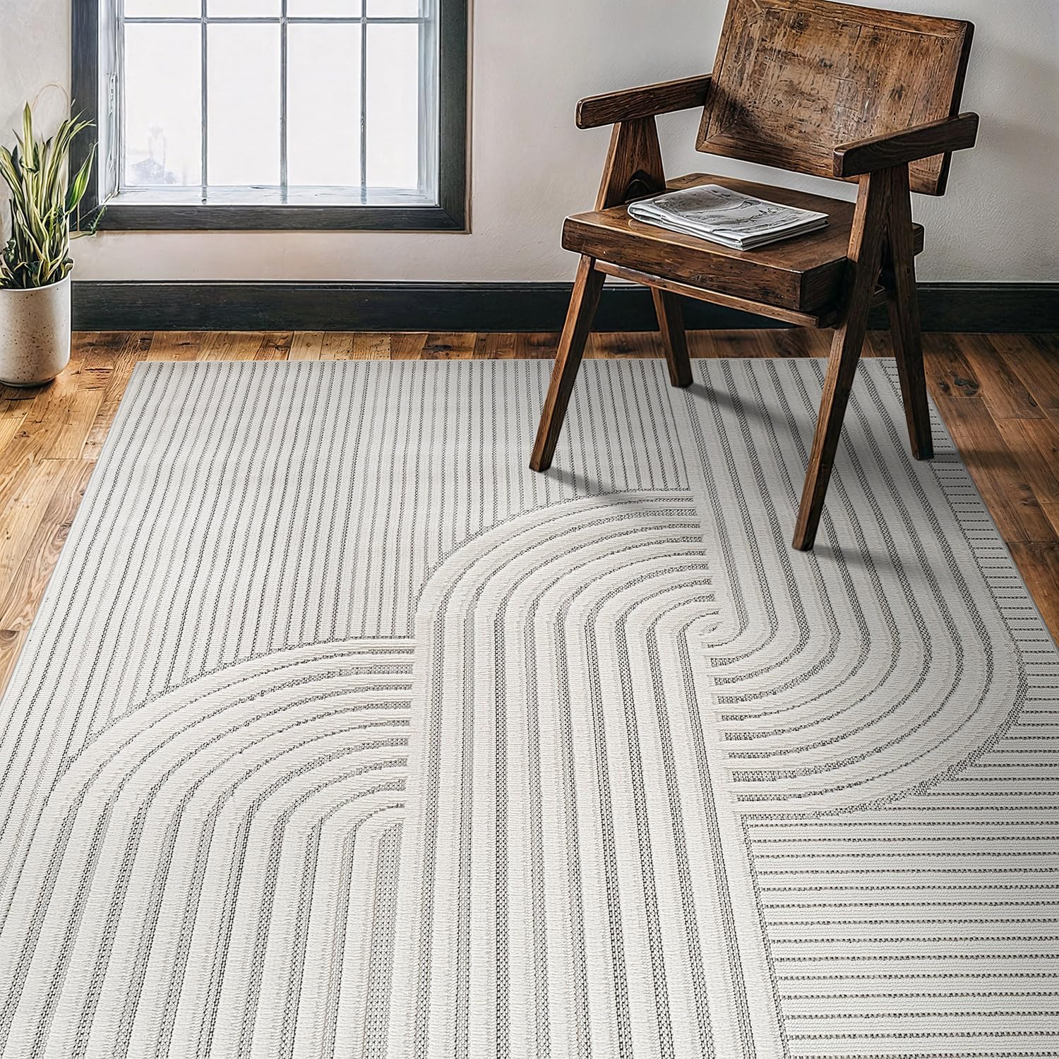 Bunny Gray White Swirl Curved Micro Loop Soft Non Shedding Area Rugs - Ornate Home