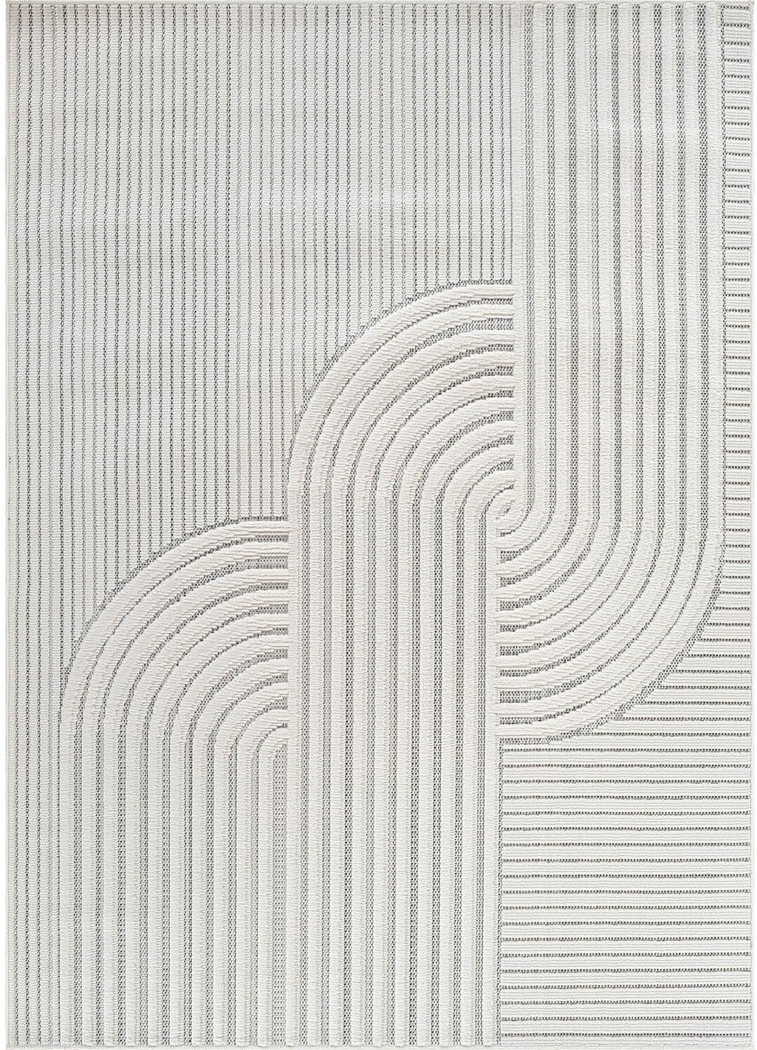 Bunny Gray White Swirl Curved Micro Loop Soft Non Shedding Area Rugs - Ornate Home