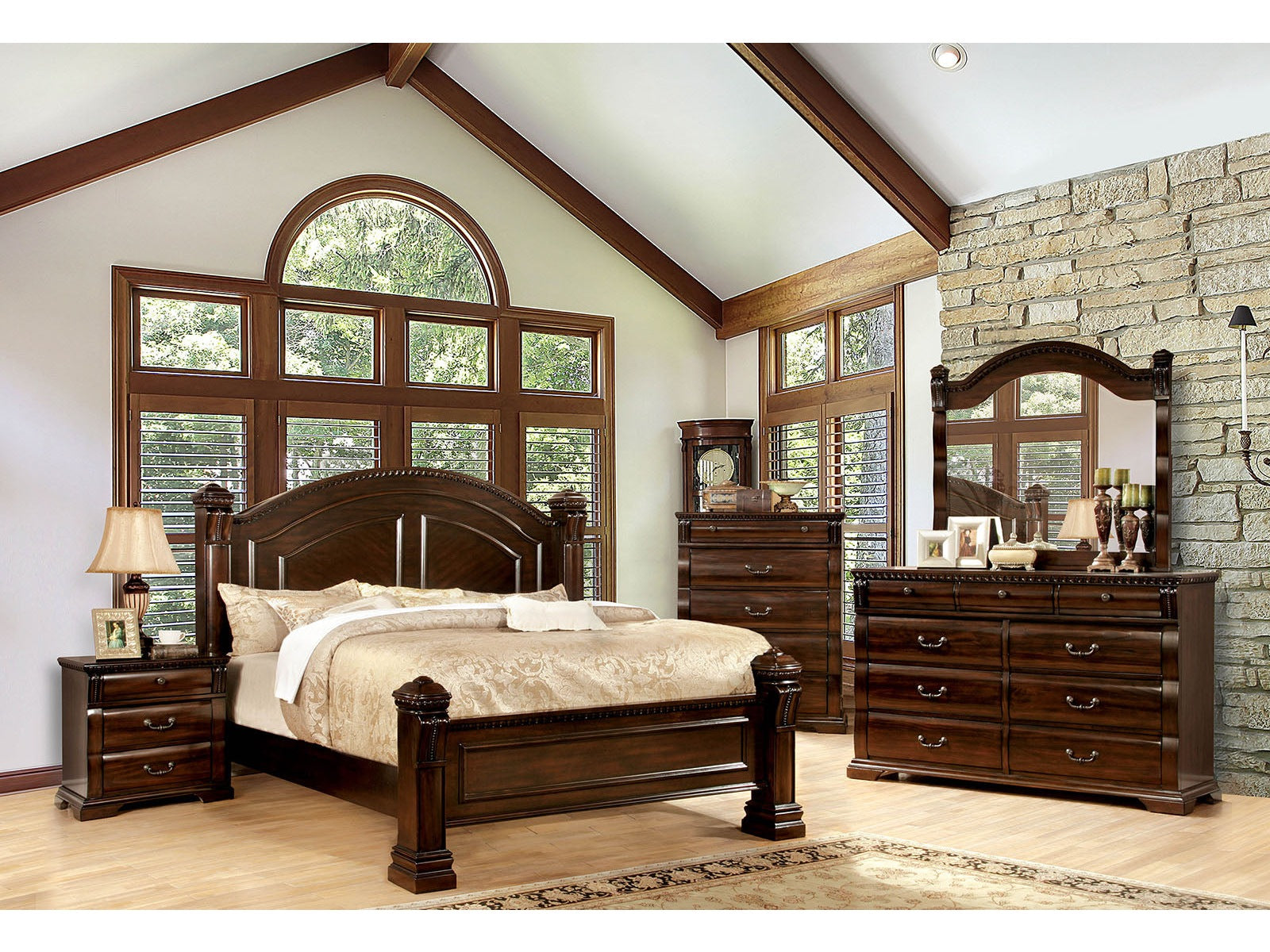Burleigh Cherry 5 Pc. Queen Bedroom Set w/ 2NS - Ornate Home