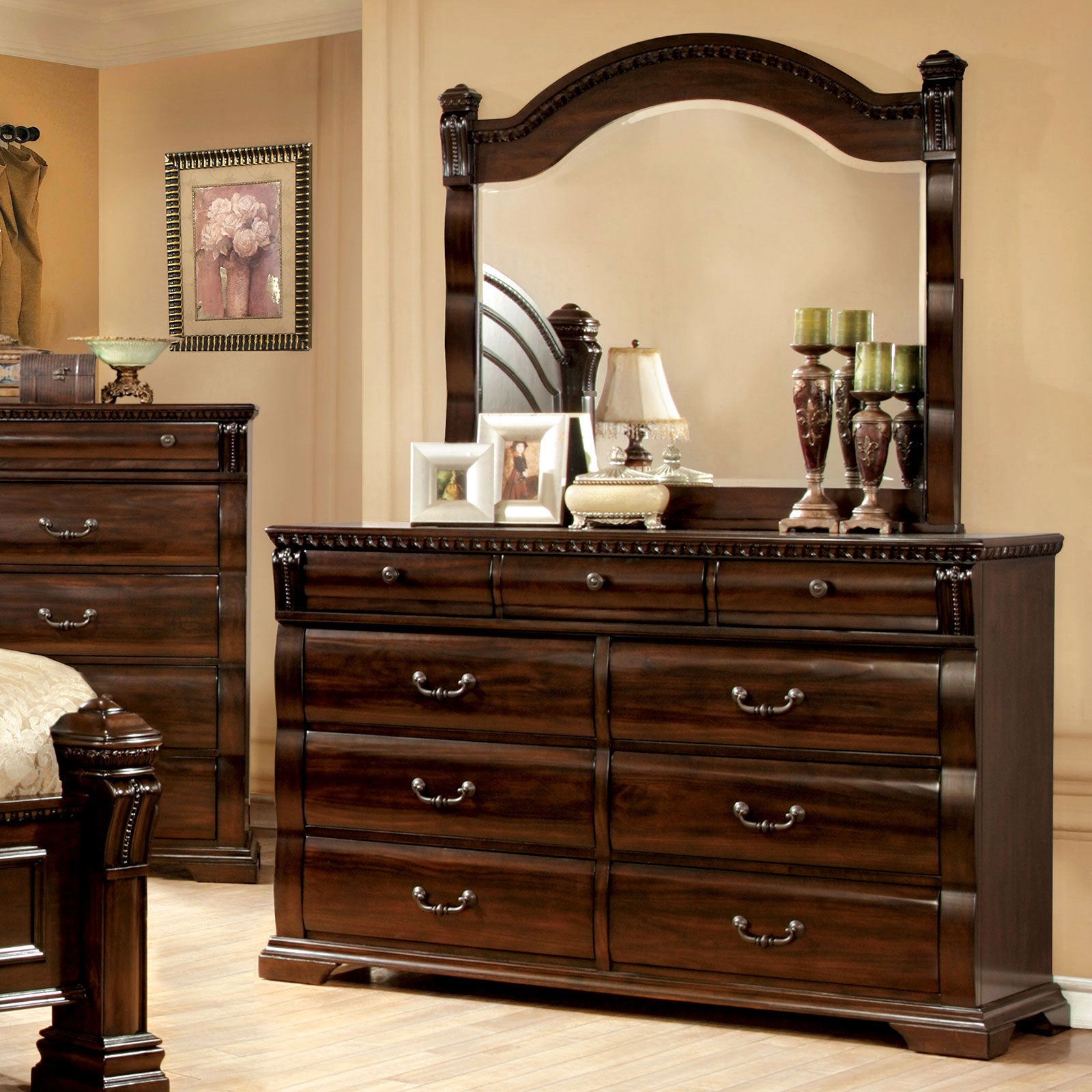 Burleigh Cherry 5 Pc. Queen Bedroom Set w/ Chest - Ornate Home