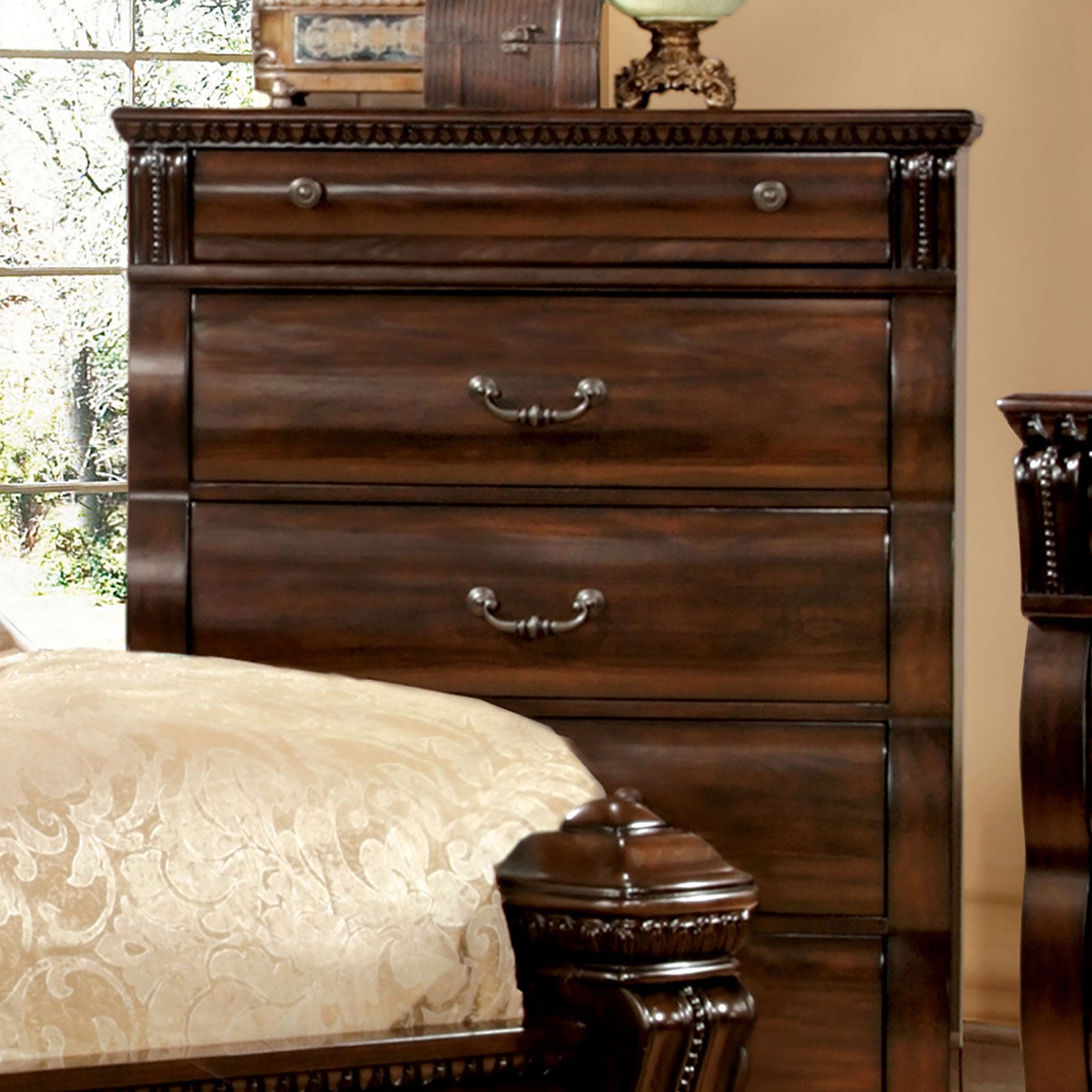 Burleigh Cherry 5 Pc. Queen Bedroom Set w/ Chest - Ornate Home