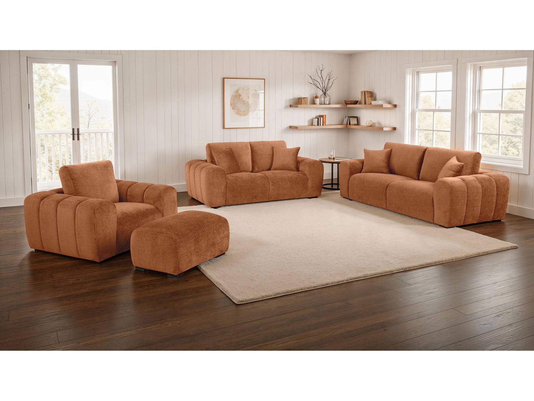 Burnett Burnt Orange 4-piece Chenille Upholstered Sofa Set - Ornate Home