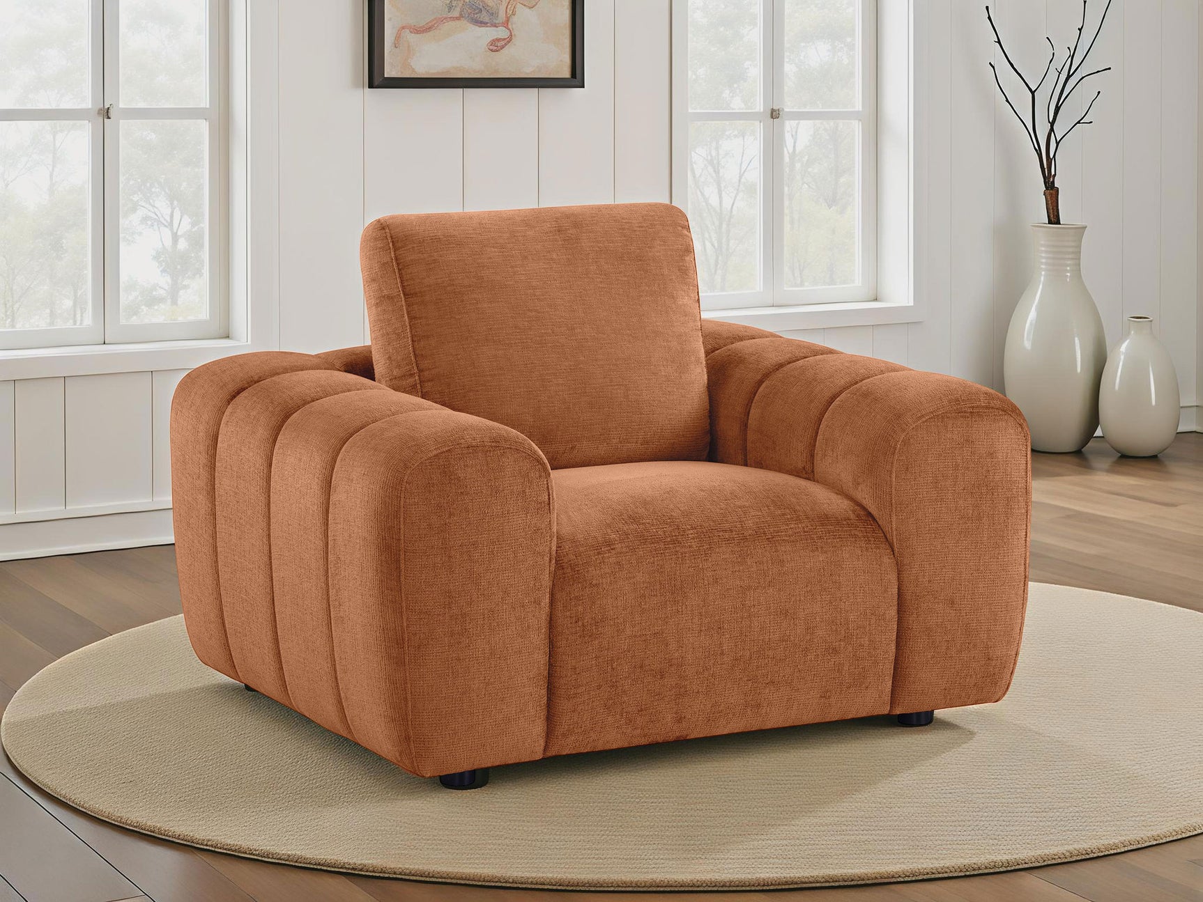 Burnett Burnt Orange Chenille Upholstered Accent Chair - Ornate Home