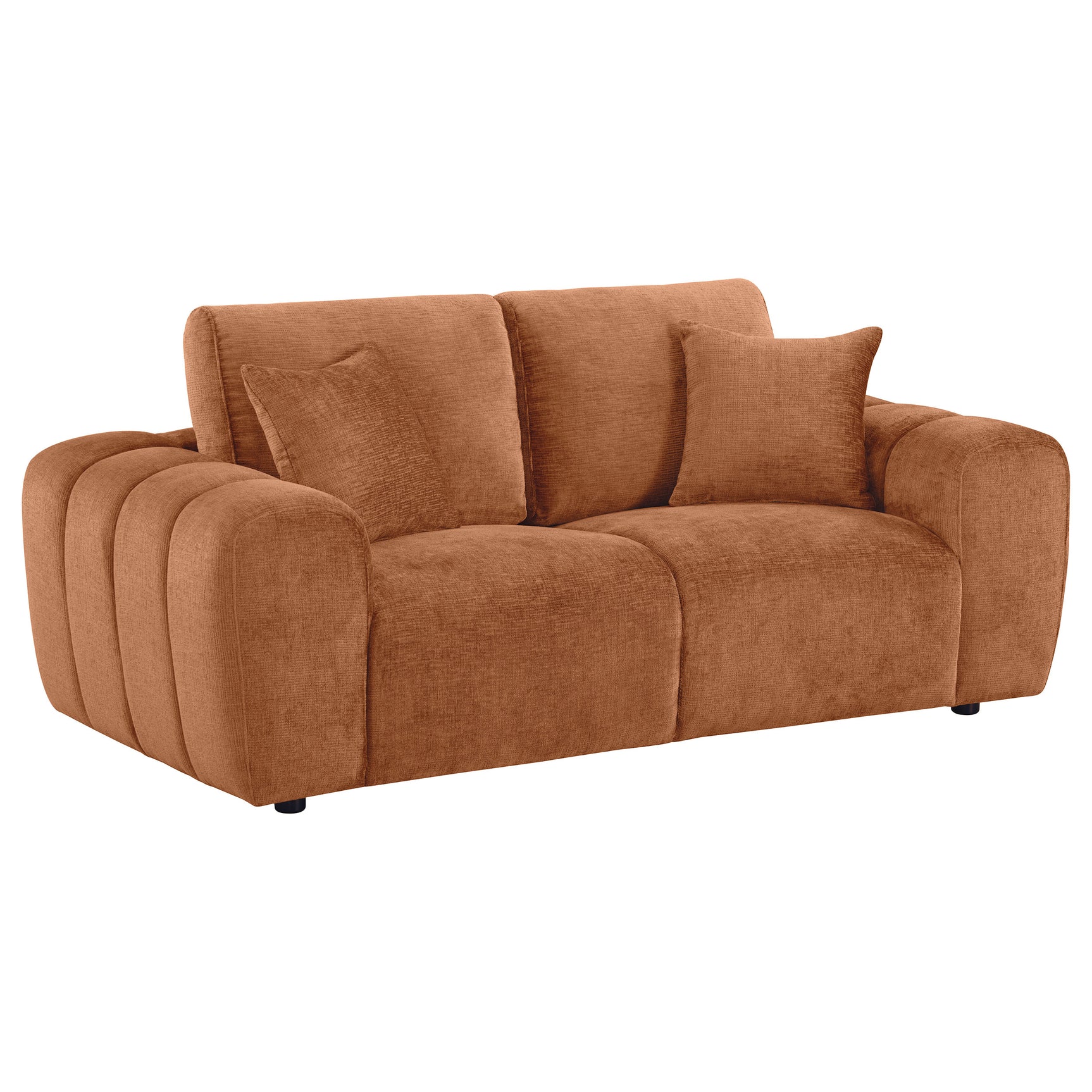 Burnett Burnt Orange Chenille Upholstered Wide Arm Loveseat - Ornate Home