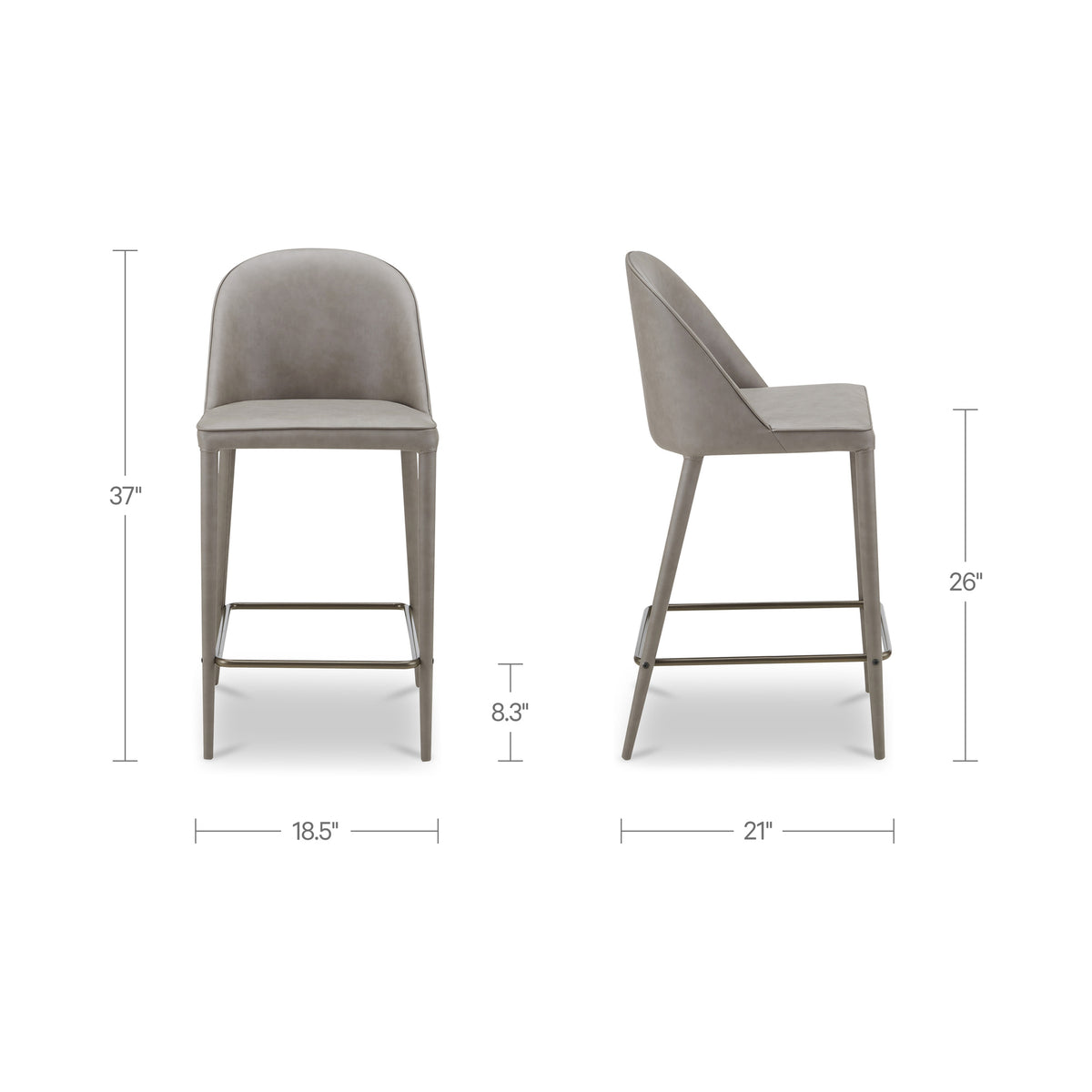 Burton Grey Vegan Leather Counter Stool - Ornate Home