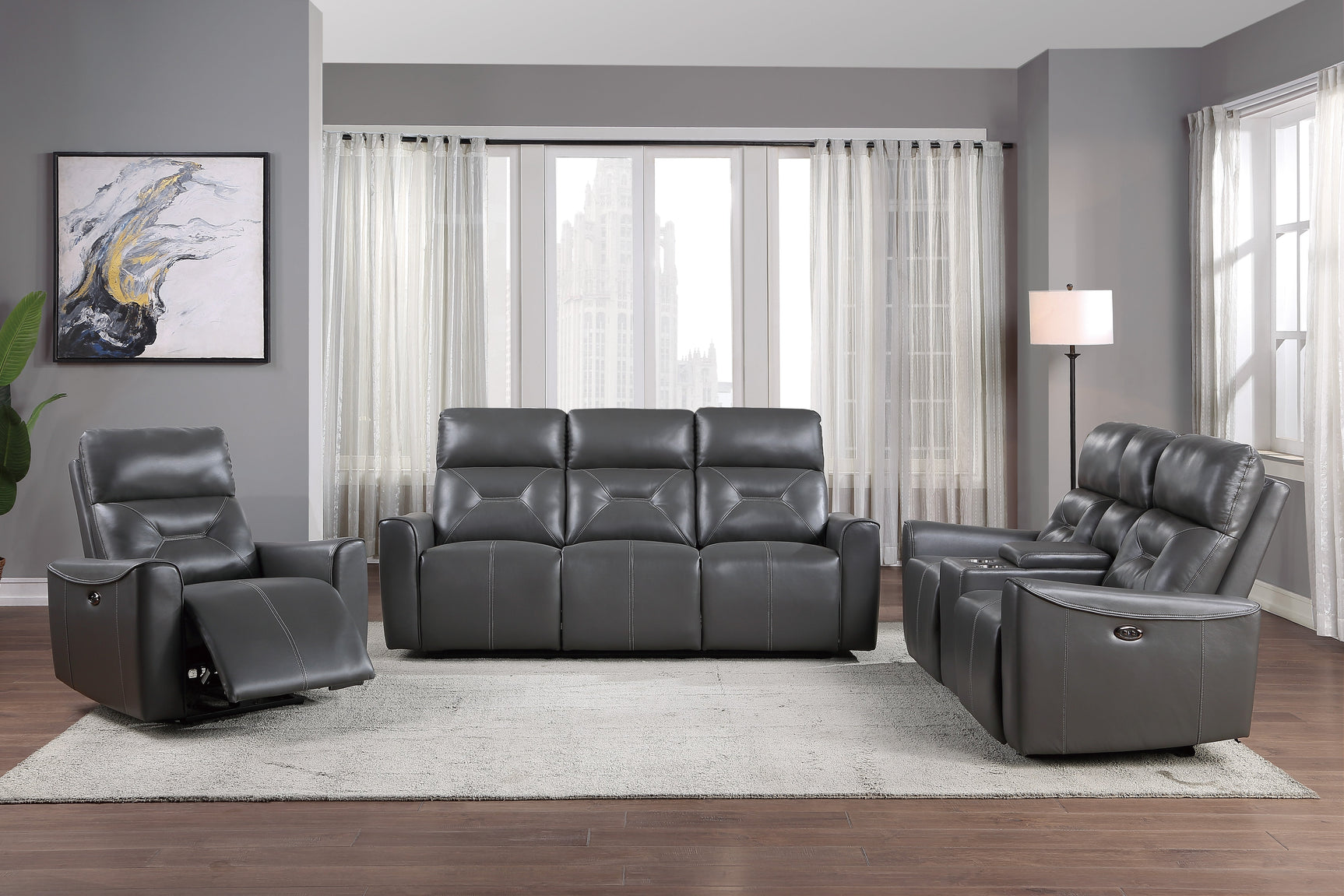 Burwell Dark Gray Power Double Reclining Sofas - Ornate Home